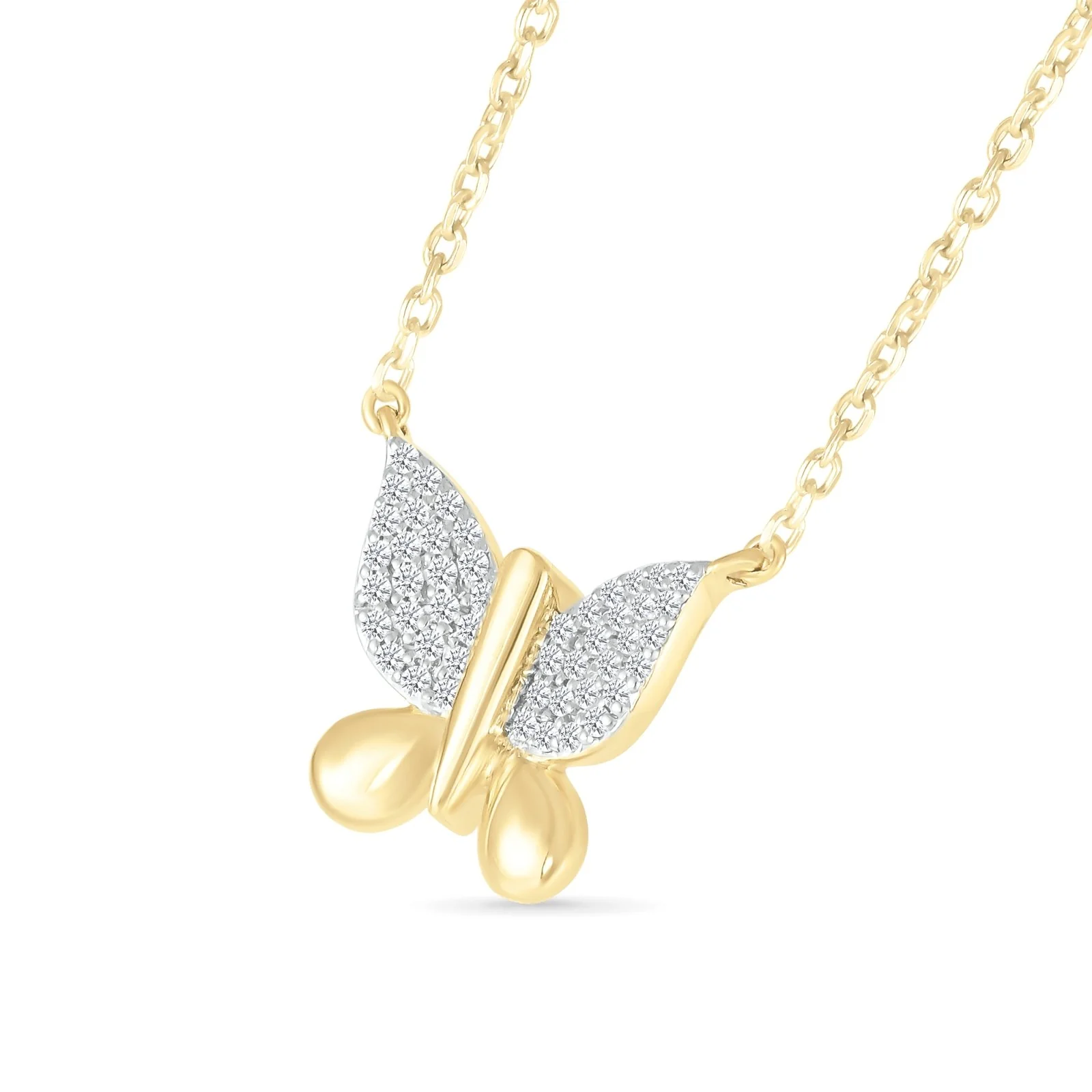 Yellow Gold Diamond Butterfly Pendant Necklace - Image 3