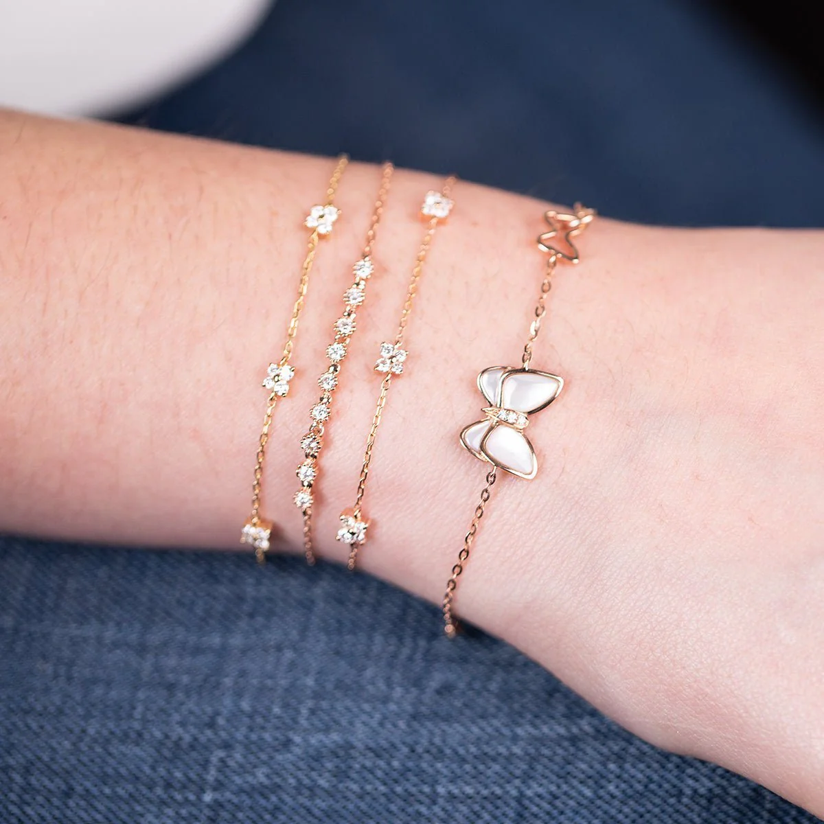Diamond Butterfly Bracelet in Solid 14k Yellow Gold - Image 2
