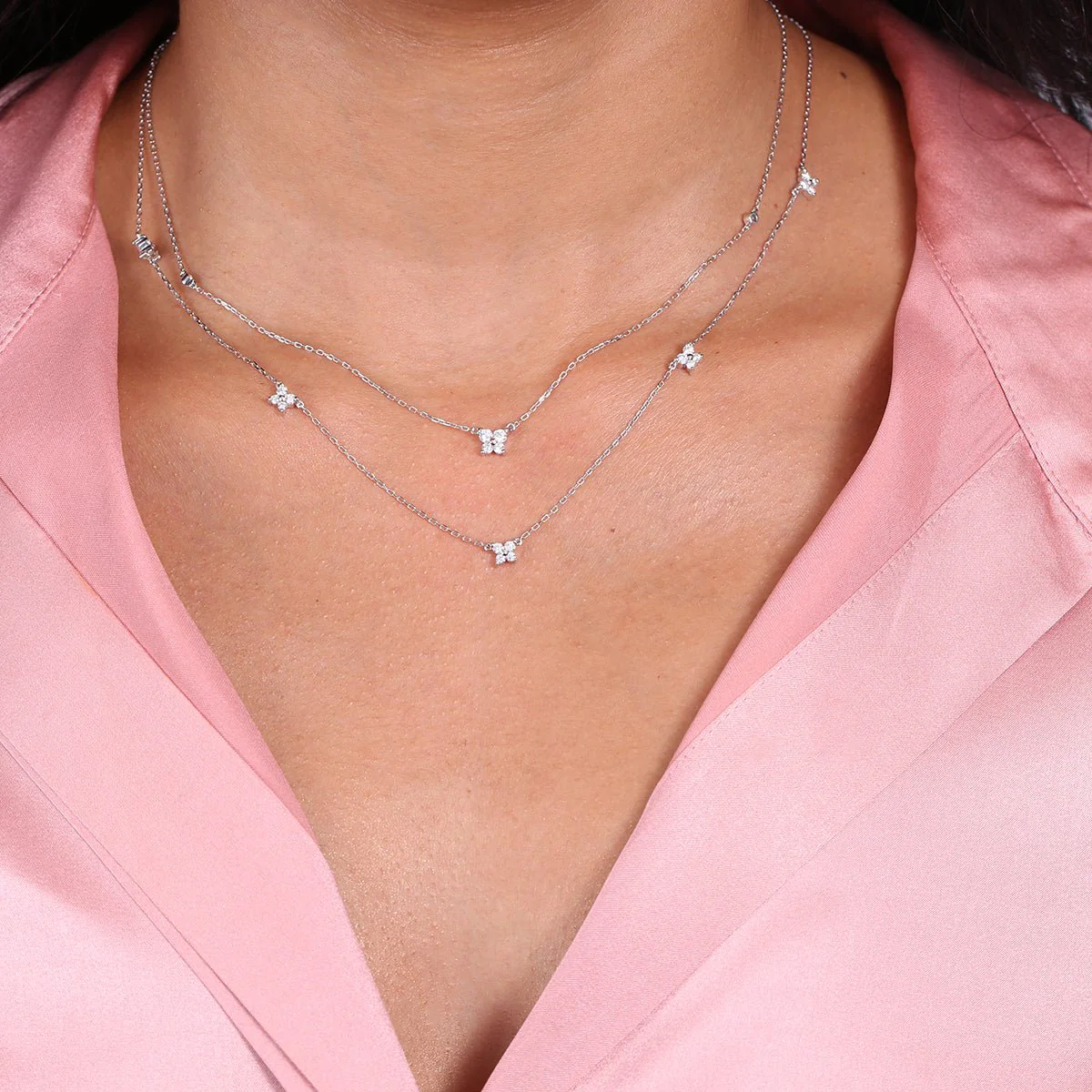 White Gold Diamond Butterfly Station Necklace - Image 2