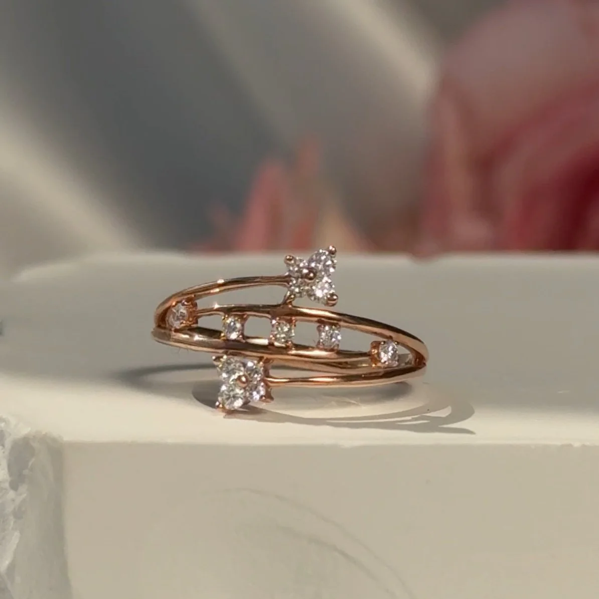 Diamond Butterfly Wrap Cocktail Ring in Solid 14k Rose Gold - Image 2