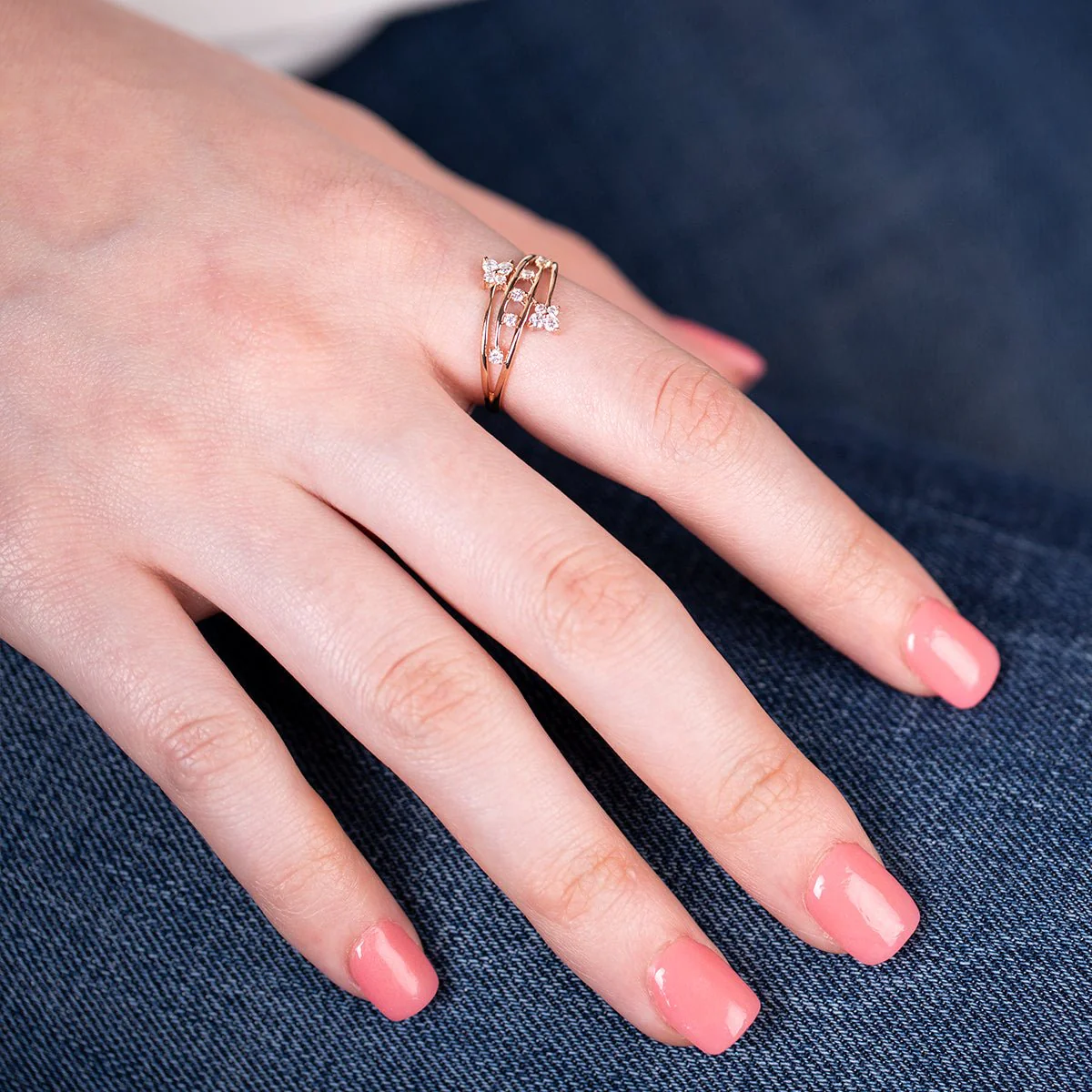 Diamond Butterfly Wrap Cocktail Ring in Solid 14k Rose Gold - Image 4
