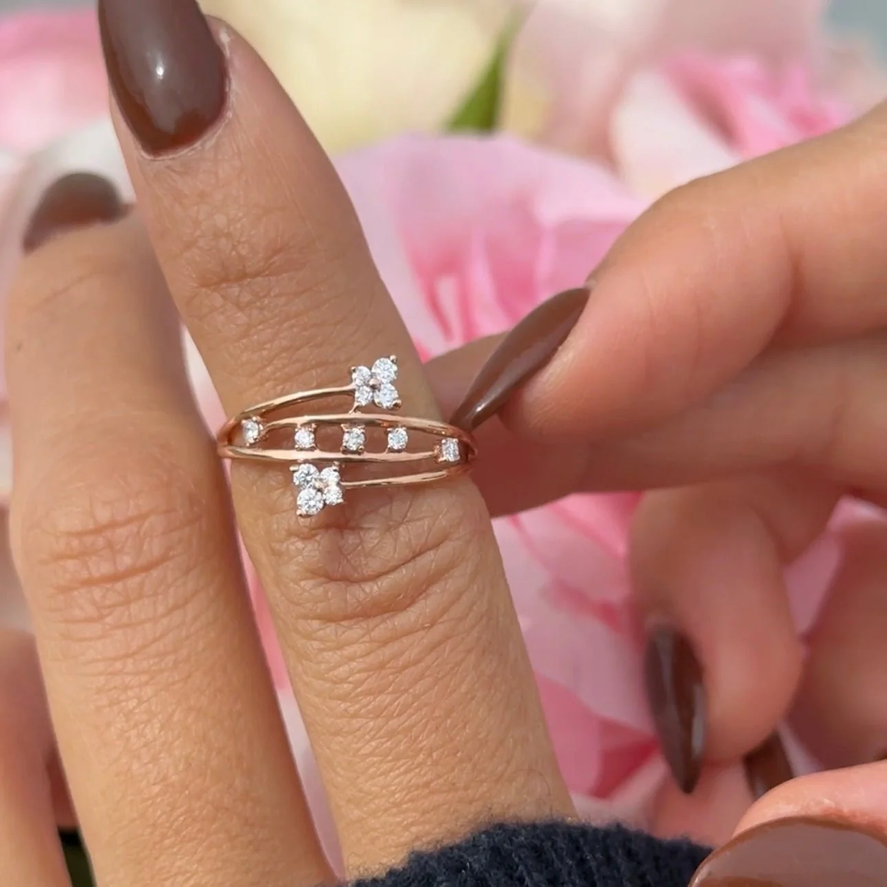 Diamond Butterfly Wrap Cocktail Ring in Solid 14k Rose Gold - Image 5