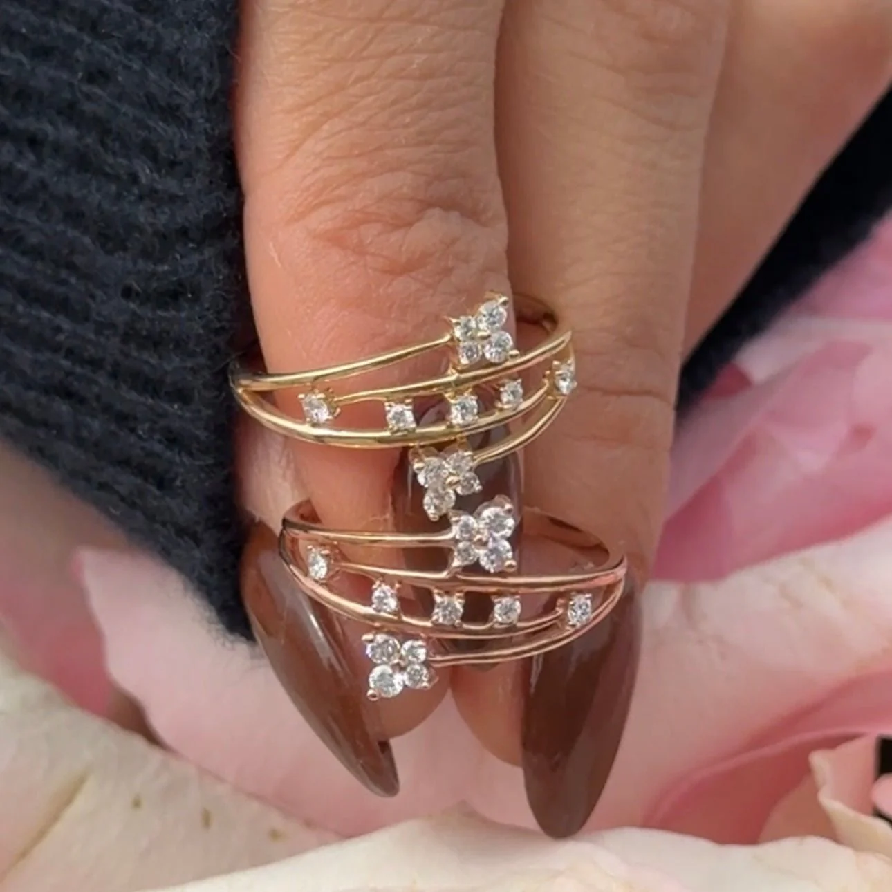 Diamond Butterfly Wrap Cocktail Ring in Solid 14k Rose Gold - Image 6