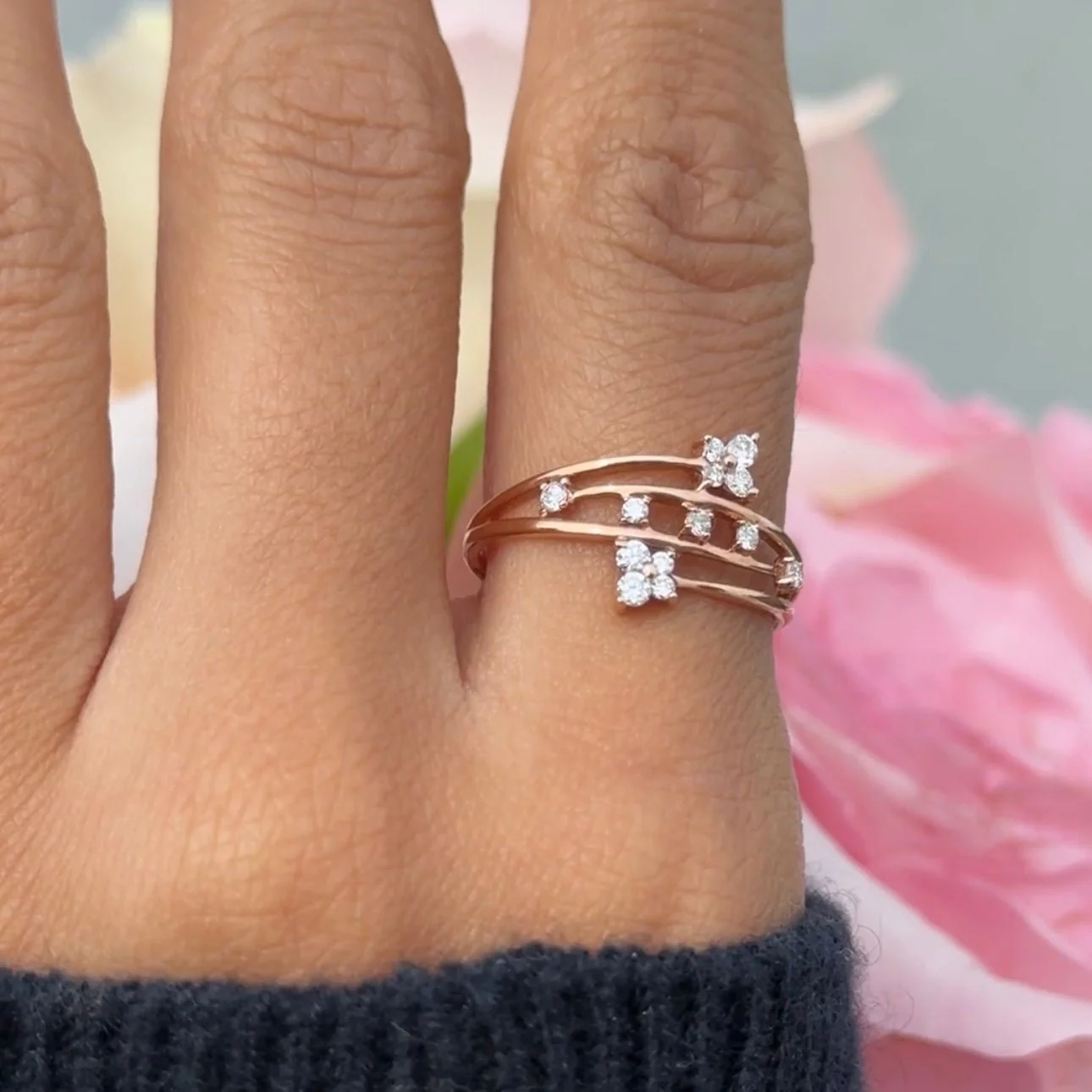 Diamond Butterfly Wrap Cocktail Ring in Solid 14k Rose Gold - Image 7