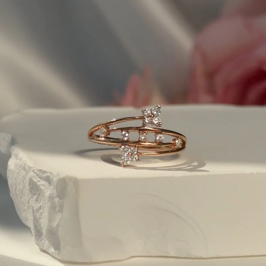 Diamond Butterfly Wrap Cocktail Ring in Solid 14k Rose Gold - Image 8