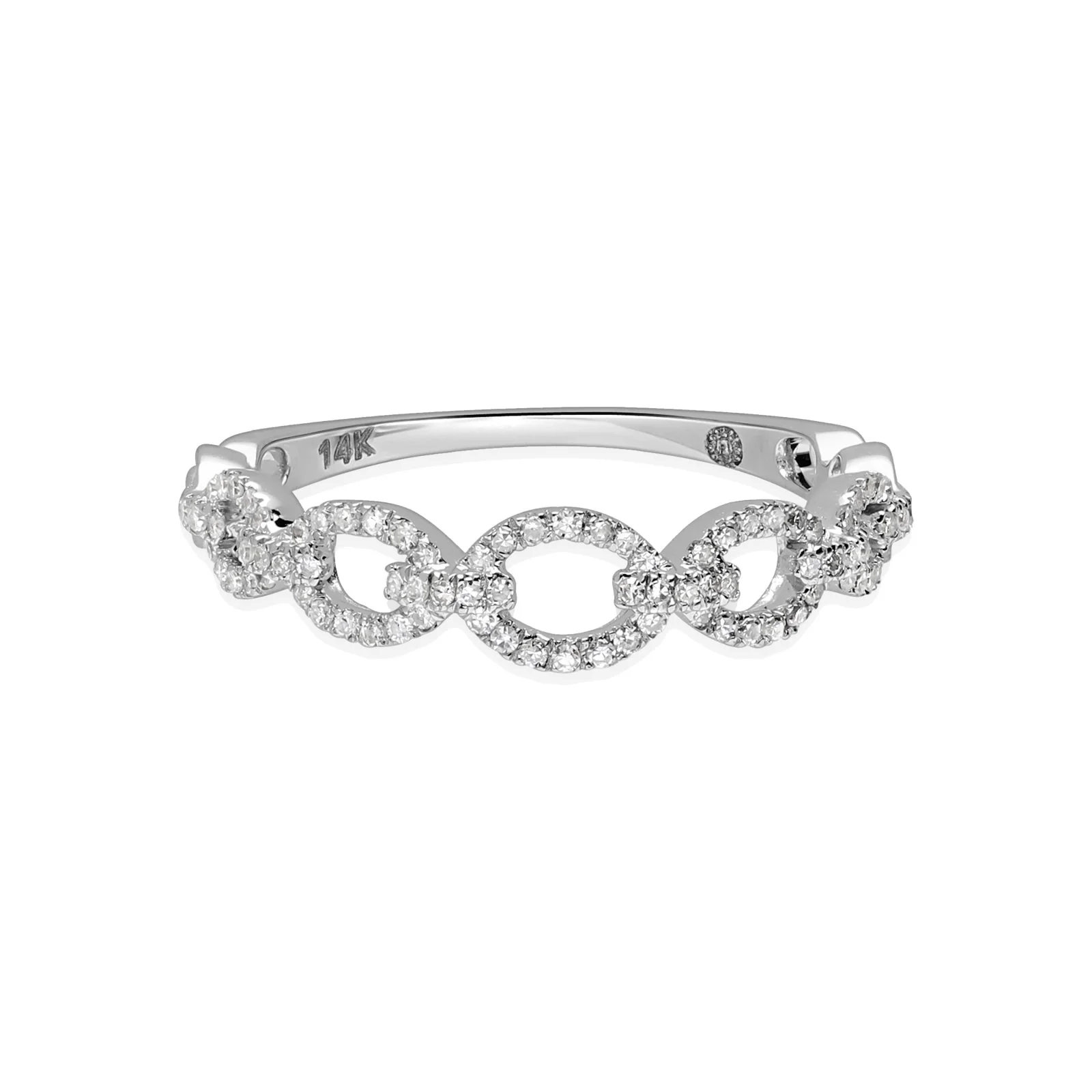 Diamond Chain Link Ring in Solid 14k White Gold