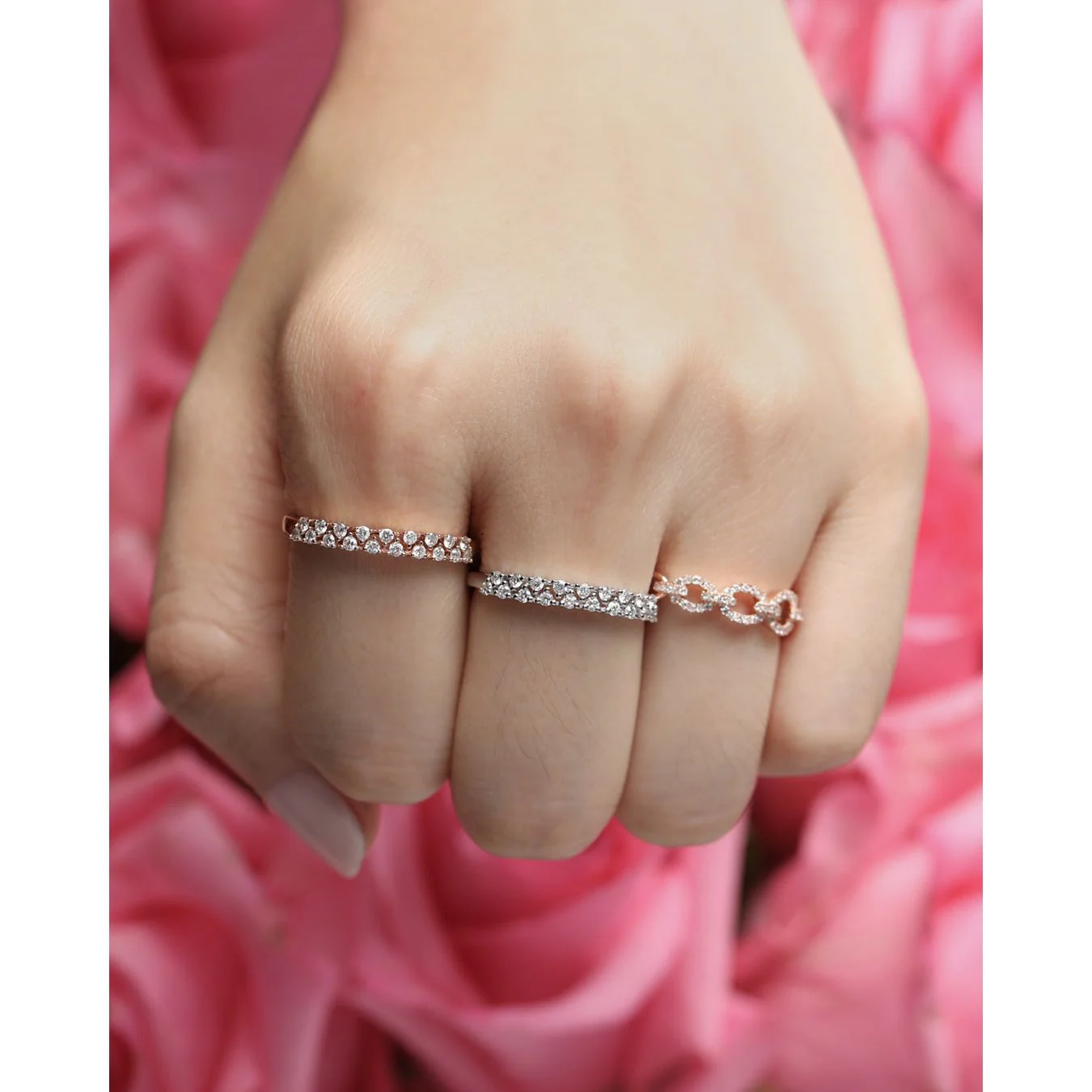 Diamond Chain Link Ring in Solid 14k White Gold - Image 3