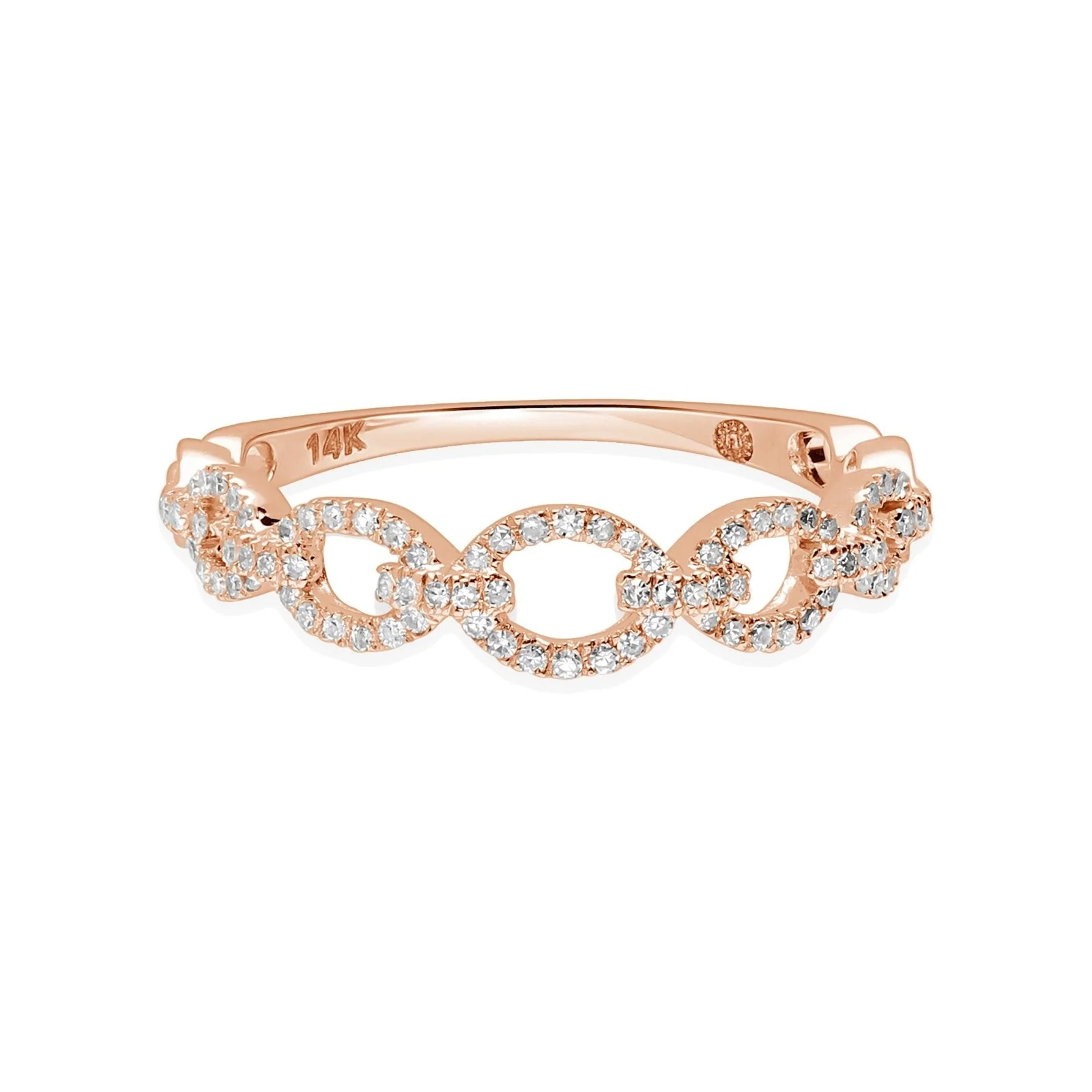 Diamond Chain Link Ring in Solid 14k Rose Gold
