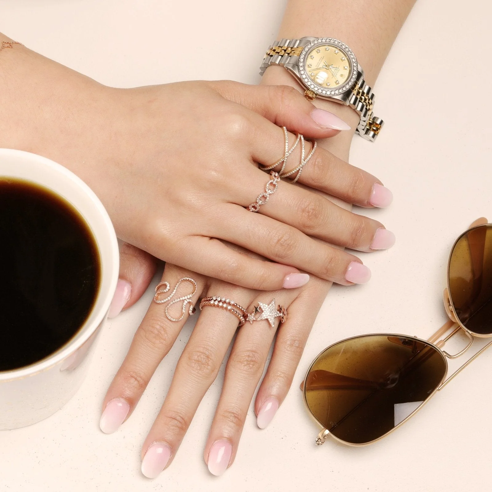 Diamond Chain Link Ring in Solid 14k Rose Gold - Image 3