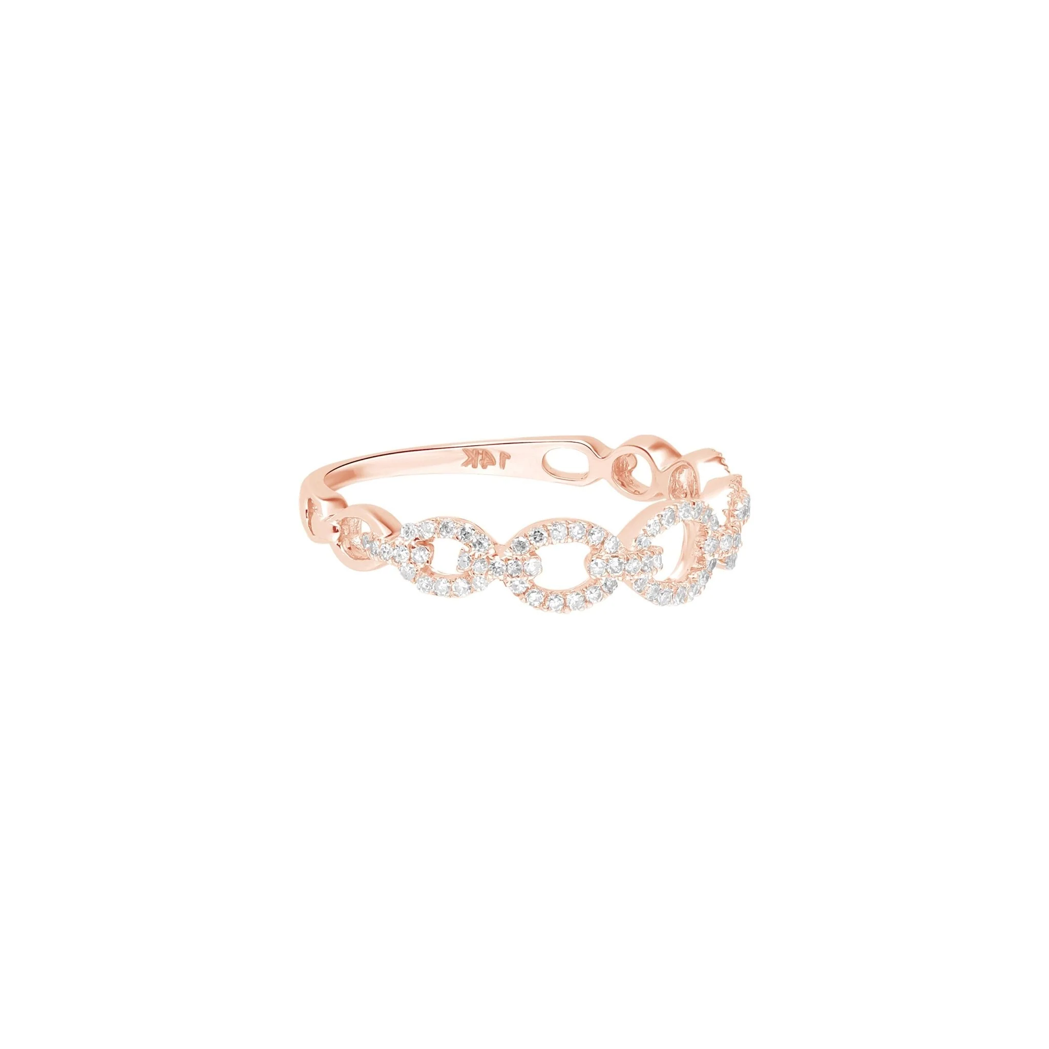 Diamond Chain Link Ring in Solid 14k Rose Gold - Image 5