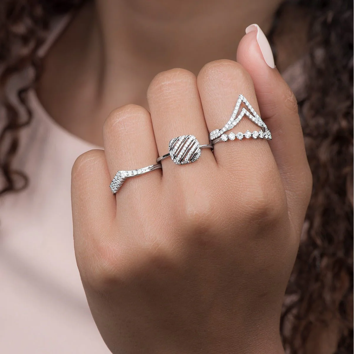 Diamond Chevron Eternity Band in Solid 14k White Gold - Image 2