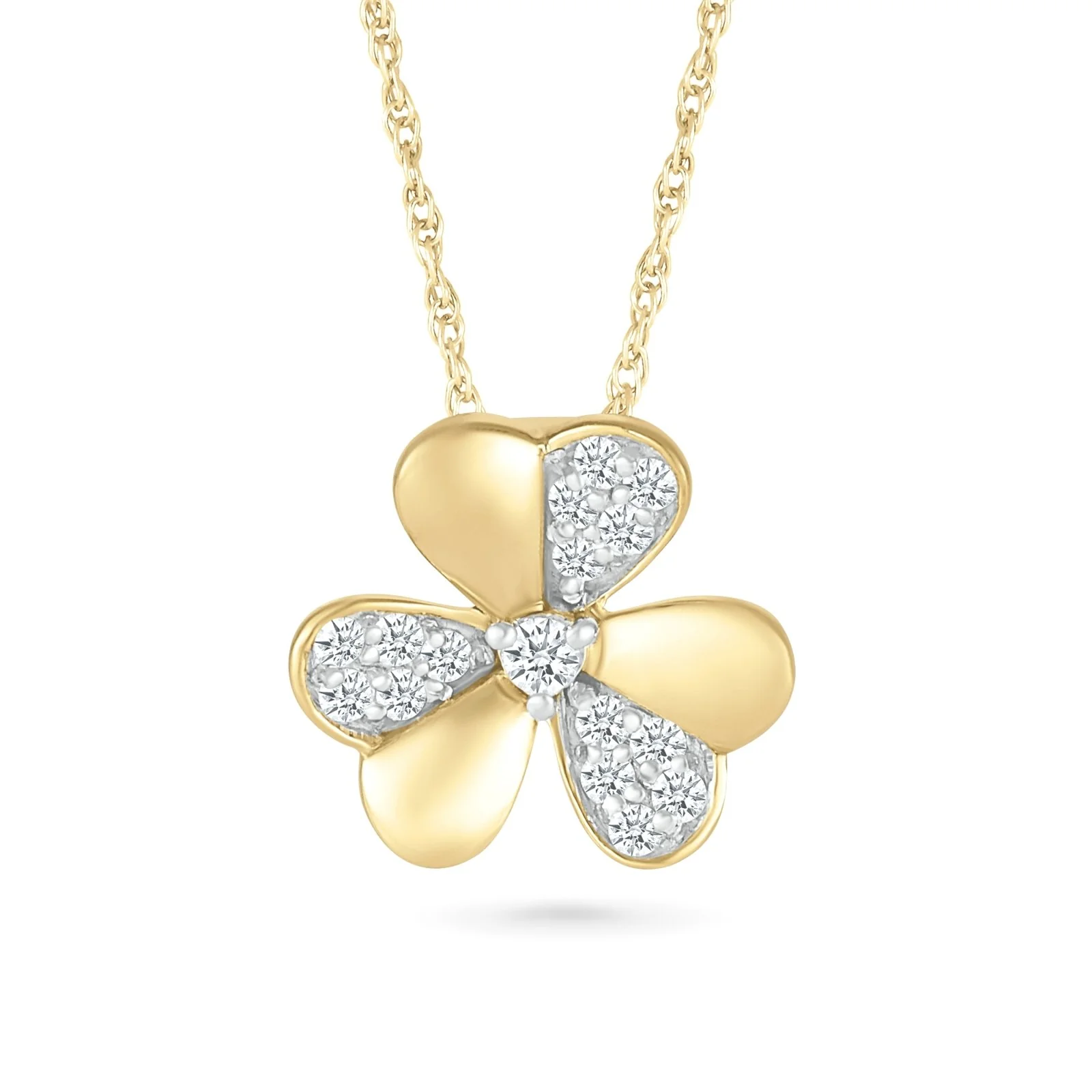 Yellow Gold Diamond Three Leaf Clover Necklace