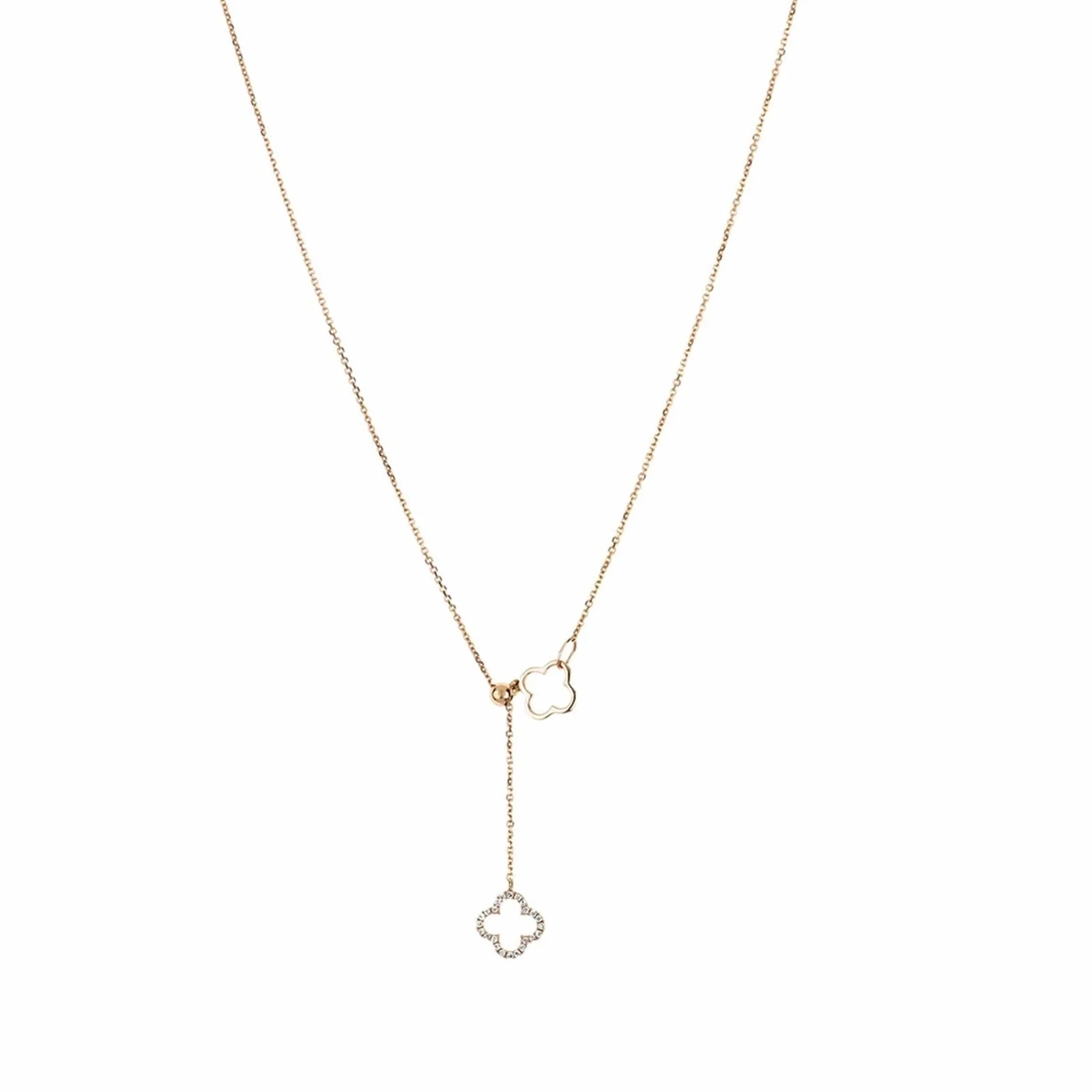 Rose Gold Diamond Clover Lariat Bolo Necklace