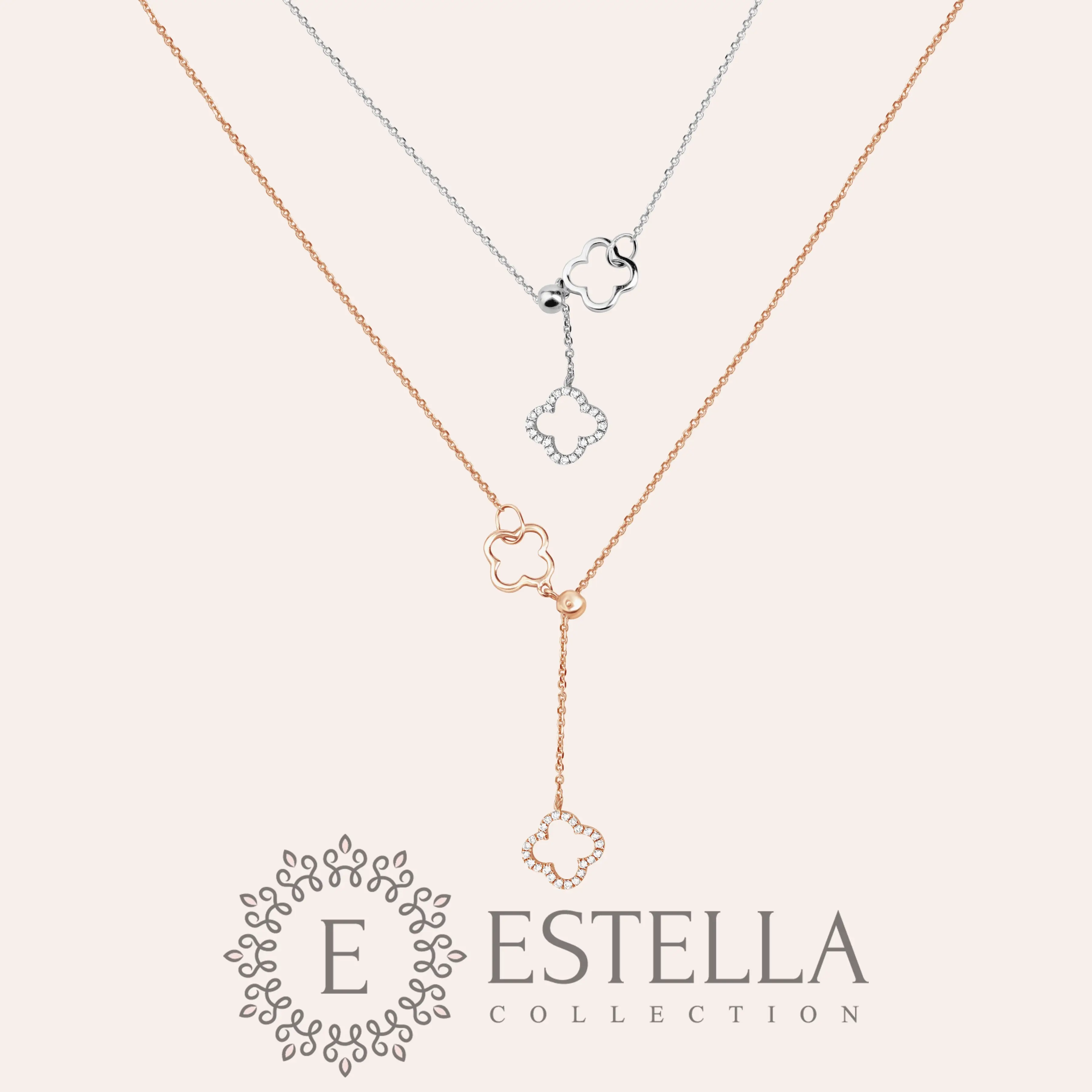 Rose Gold Diamond Clover Lariat Bolo Necklace - Image 2