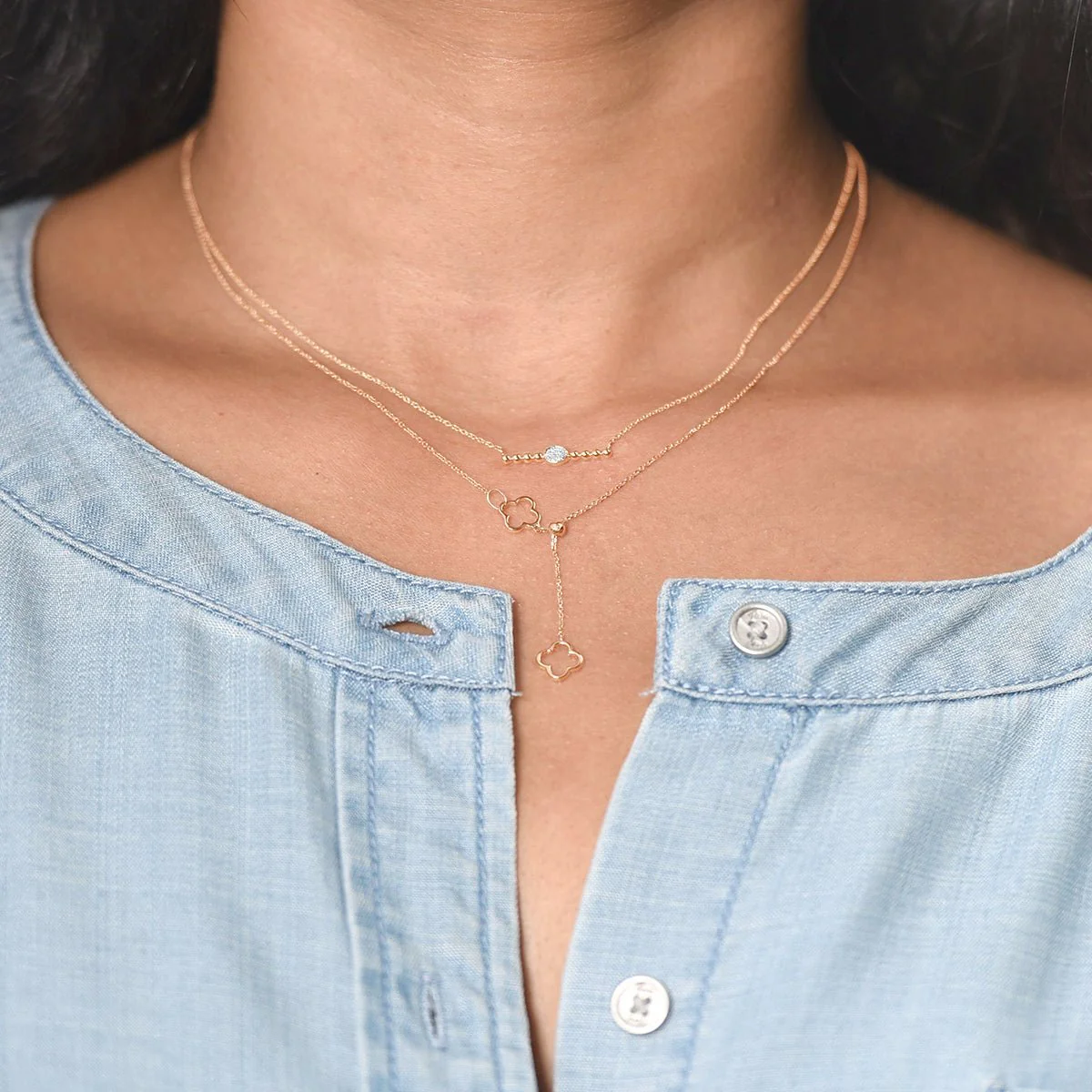 Rose Gold Diamond Clover Lariat Bolo Necklace - Image 4