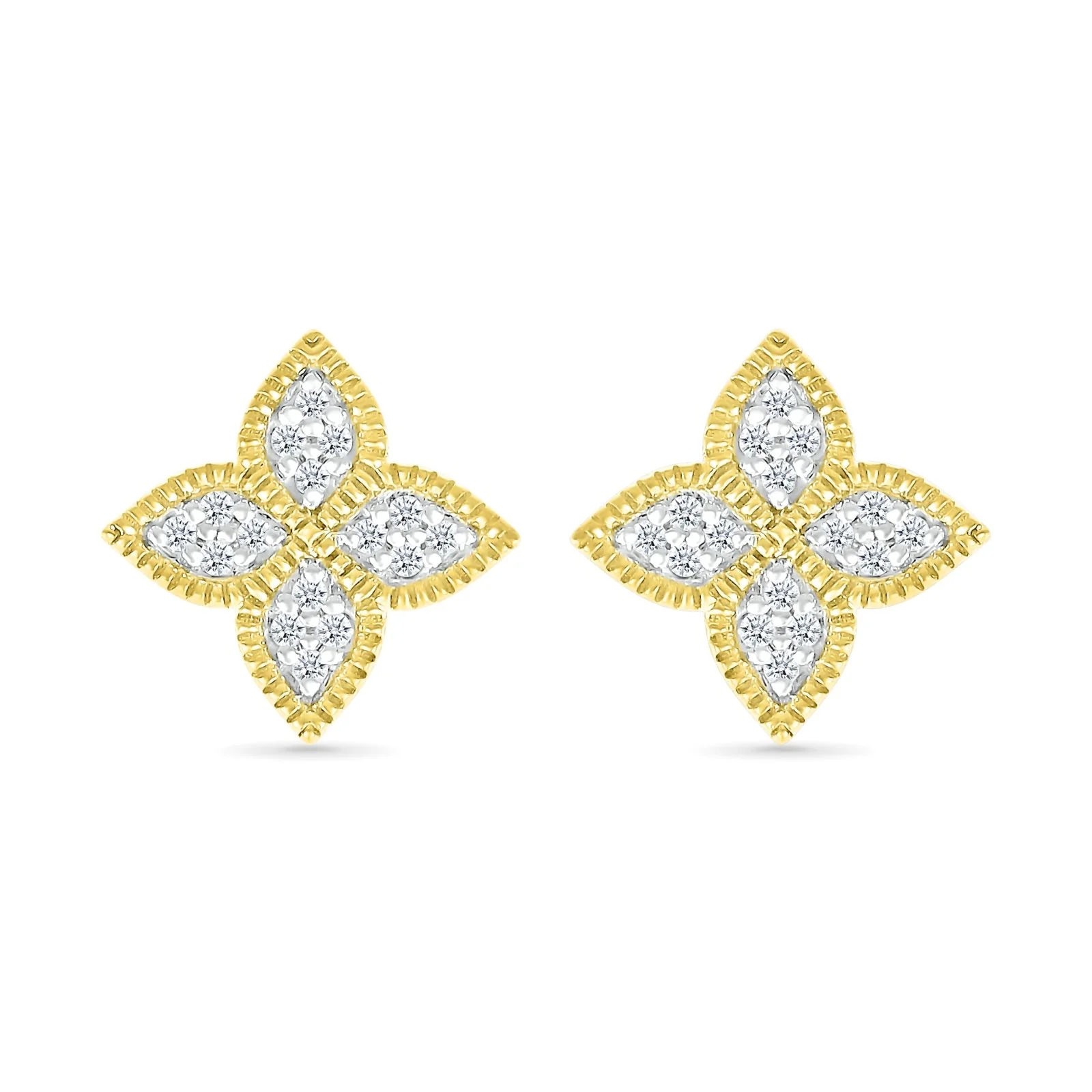 Yellow Gold Braided Diamond Clover Stud