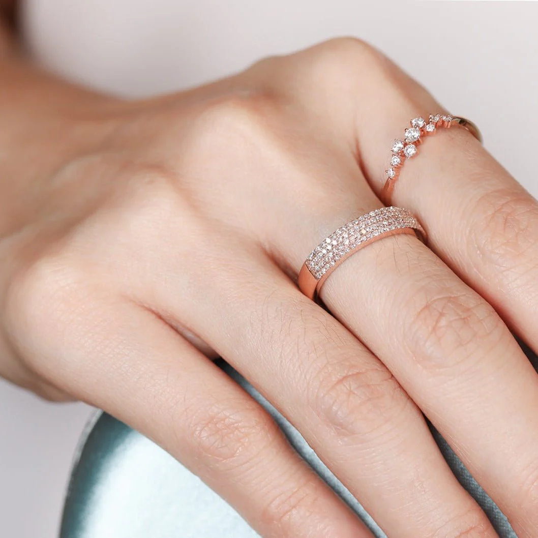 Diamond Cluster Half-Eternity Band in Solid 14k Rose Gold - Image 2