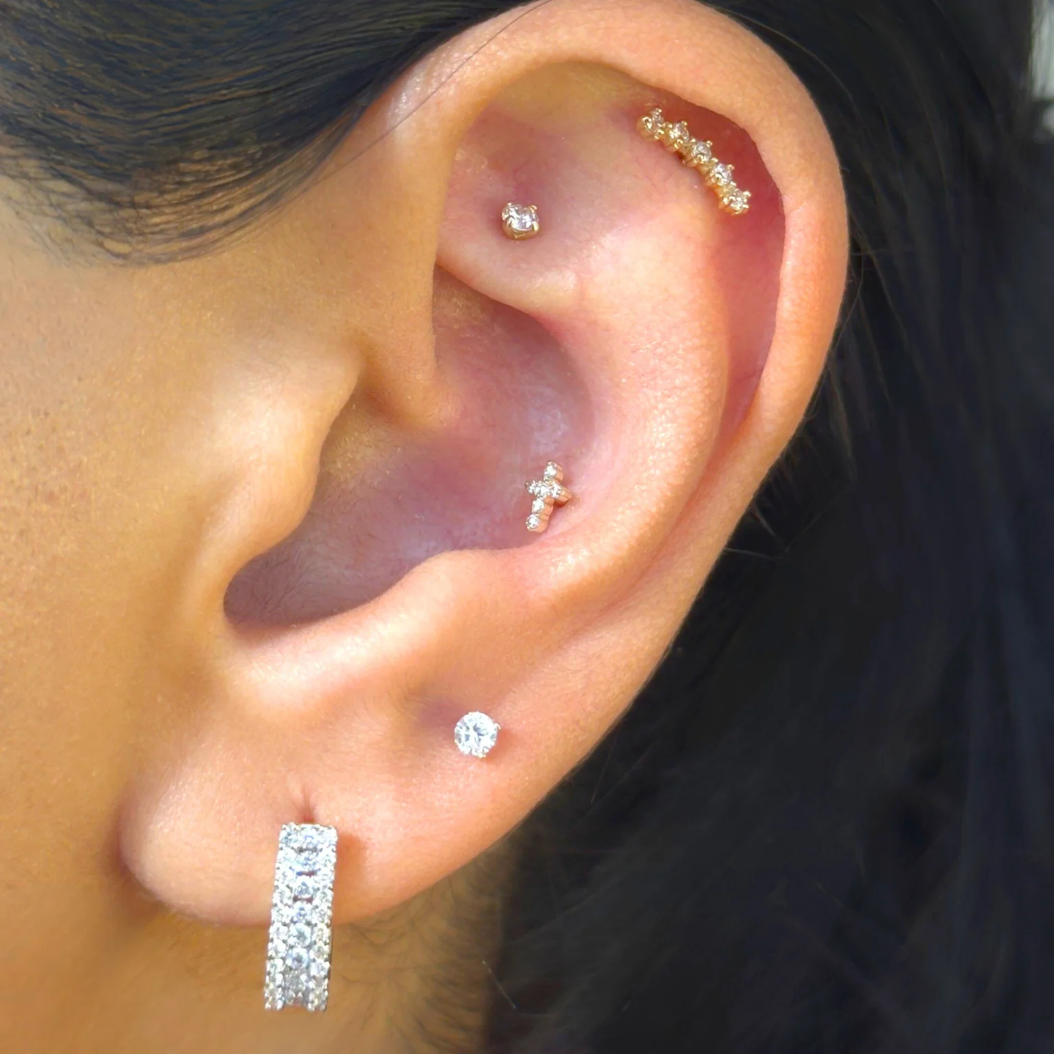 Yellow Gold Diamond Constellation Flat Back Climber Earring - Image 5