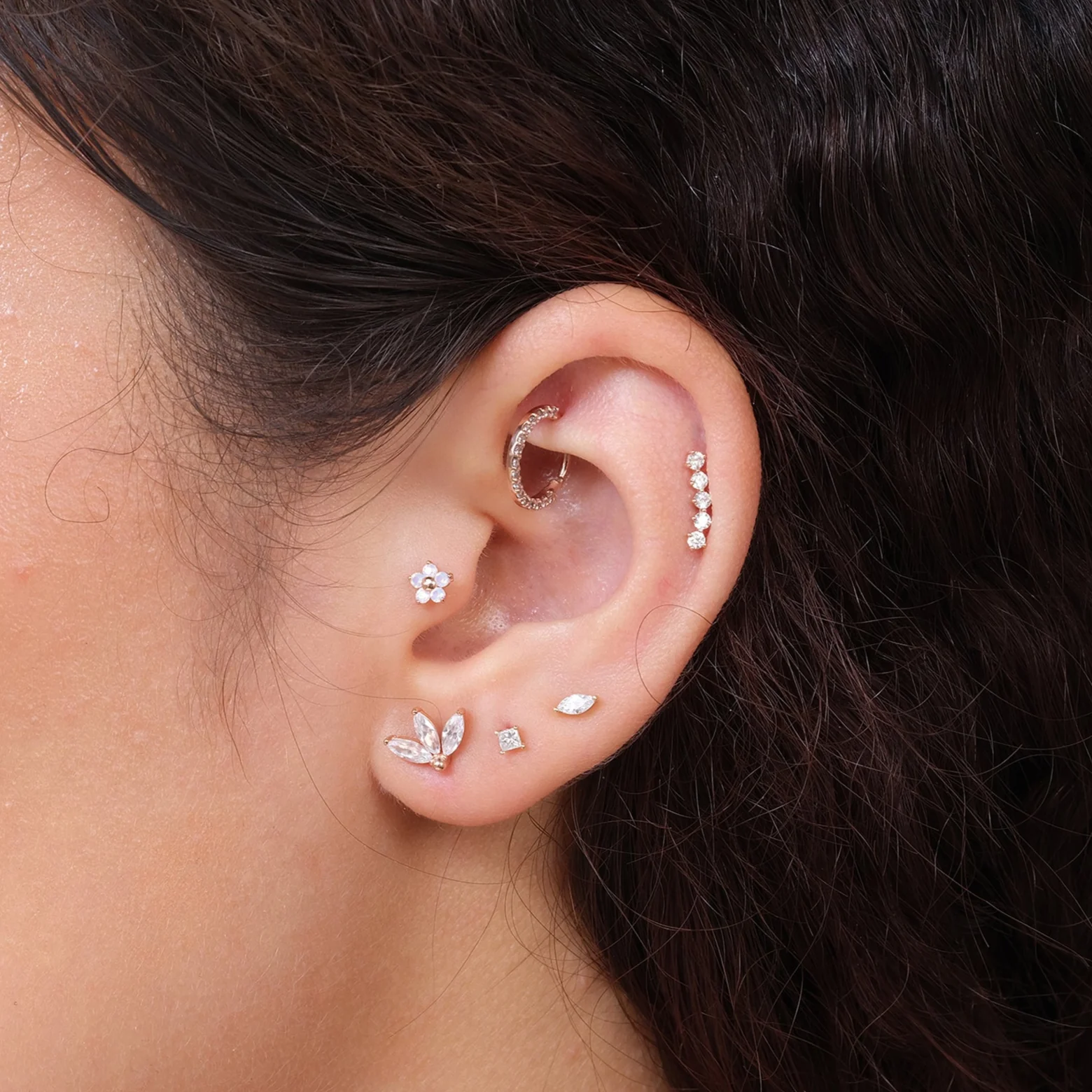 Yellow Gold Diamond Constellation Flat Back Climber Earring - Image 6