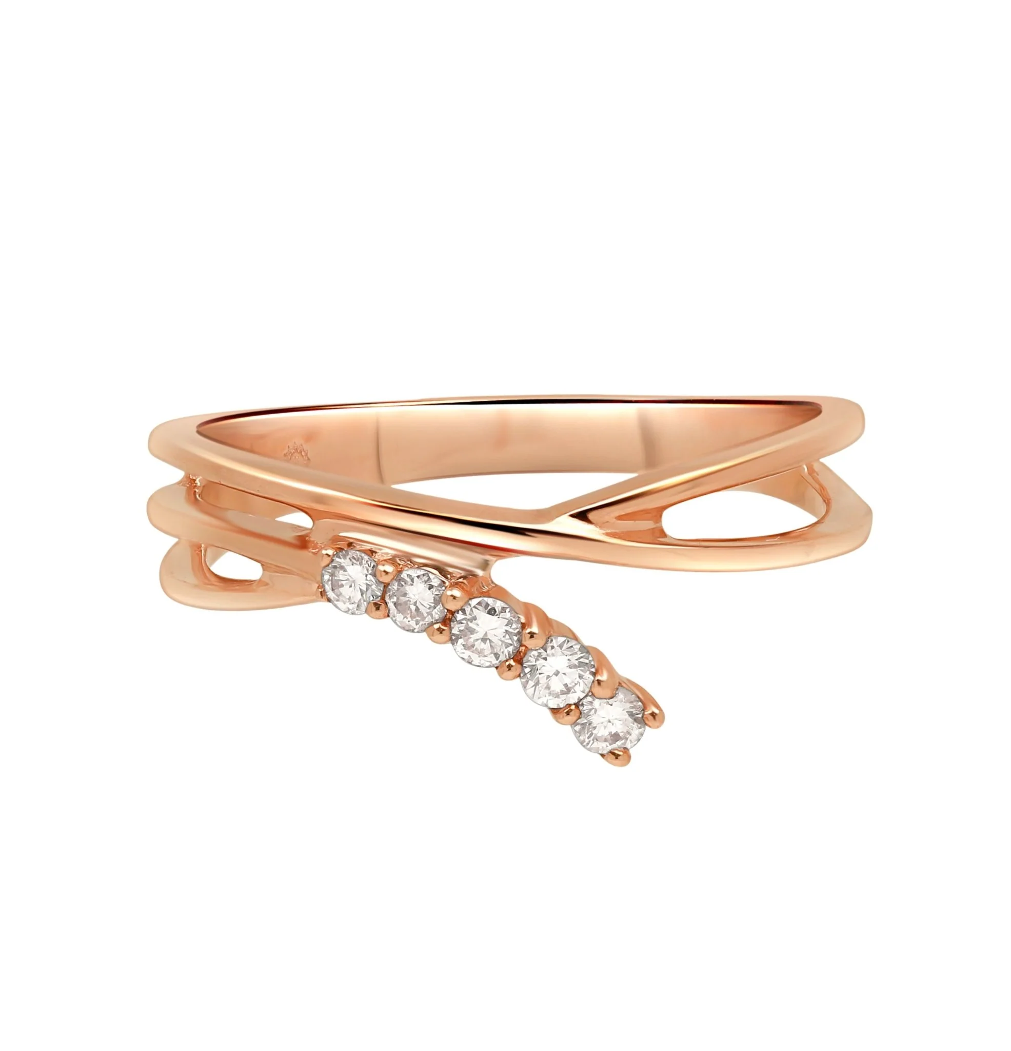 Interlocking Gold and Diamond Criss Cross Band in Solid 14k Rose Gold