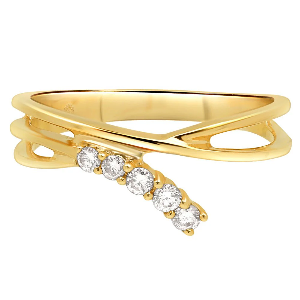 Interlocking Gold and Diamond Criss Cross Band in Solid 14k Yellow Gold