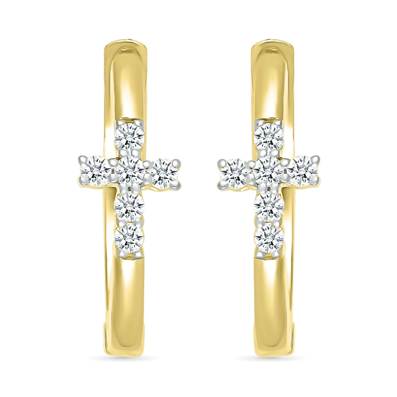 Yellow Gold Diamond Cross Hoop