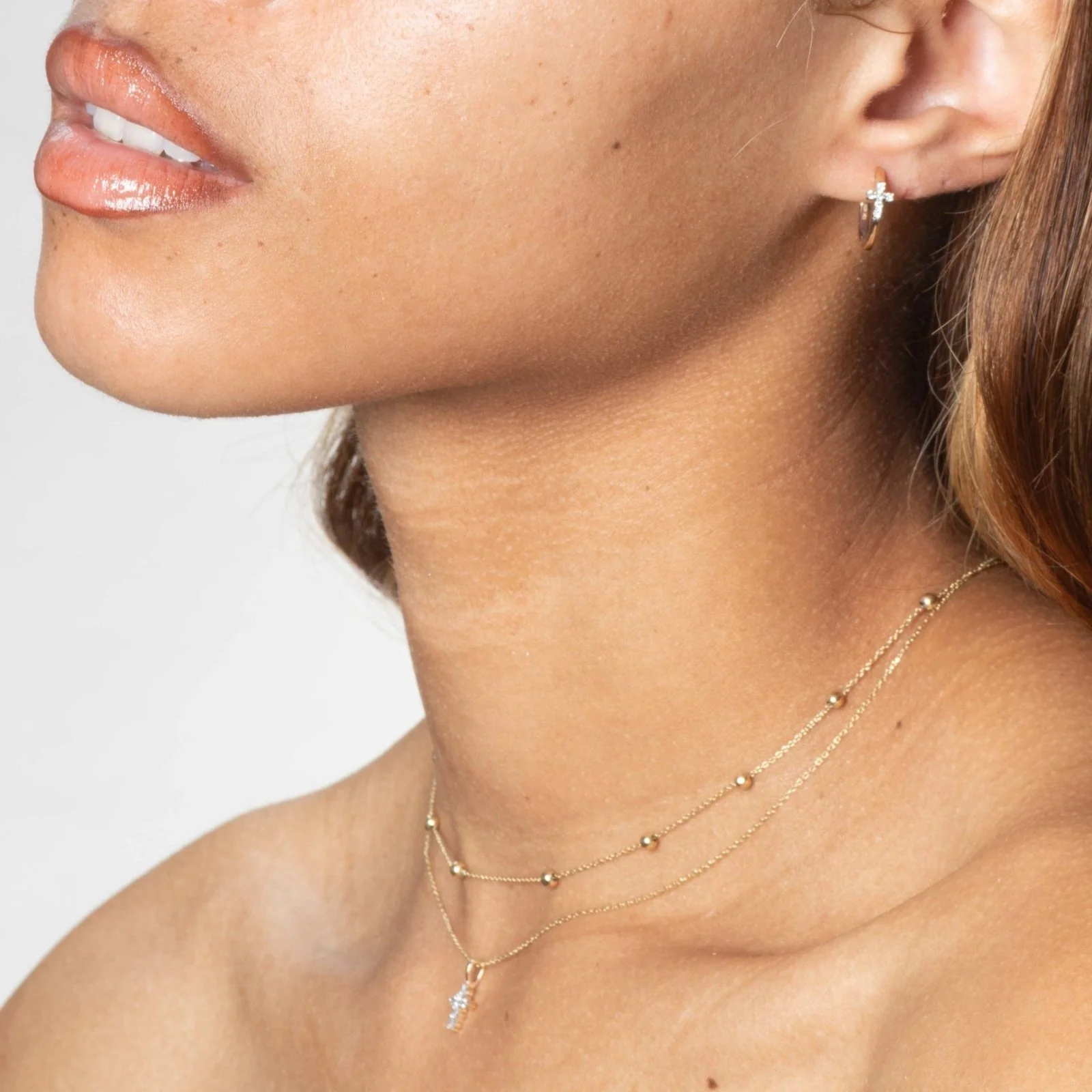 Yellow Gold Diamond Cross Hoop - Image 10