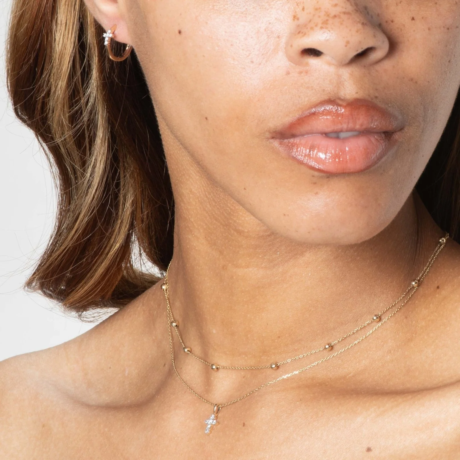 Yellow Gold Diamond Cross Hoop - Image 7