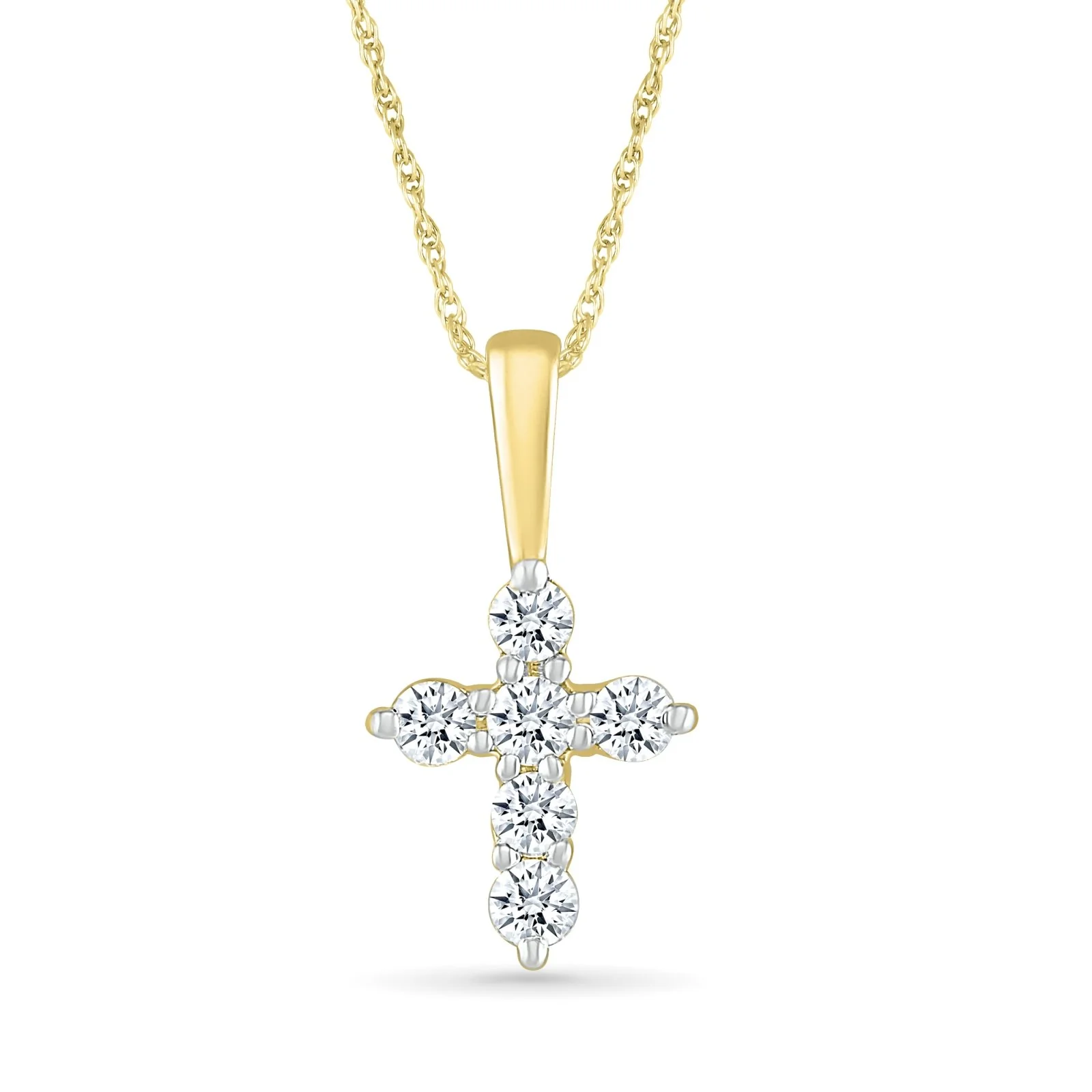 Yellow Gold Dainty Diamond Cross Pendant