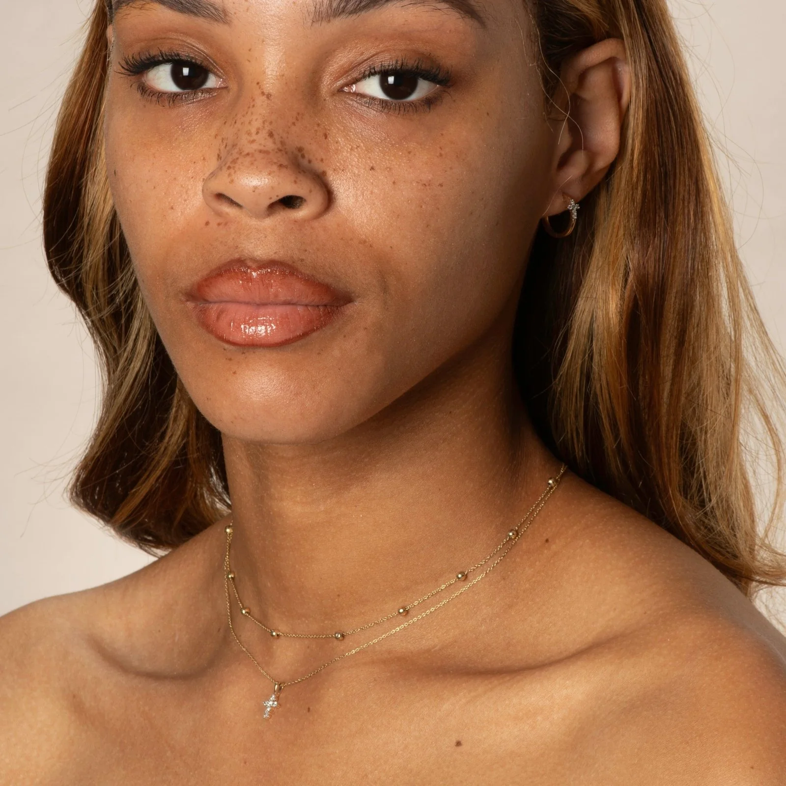 Yellow Gold Dainty Diamond Cross Pendant - Image 2