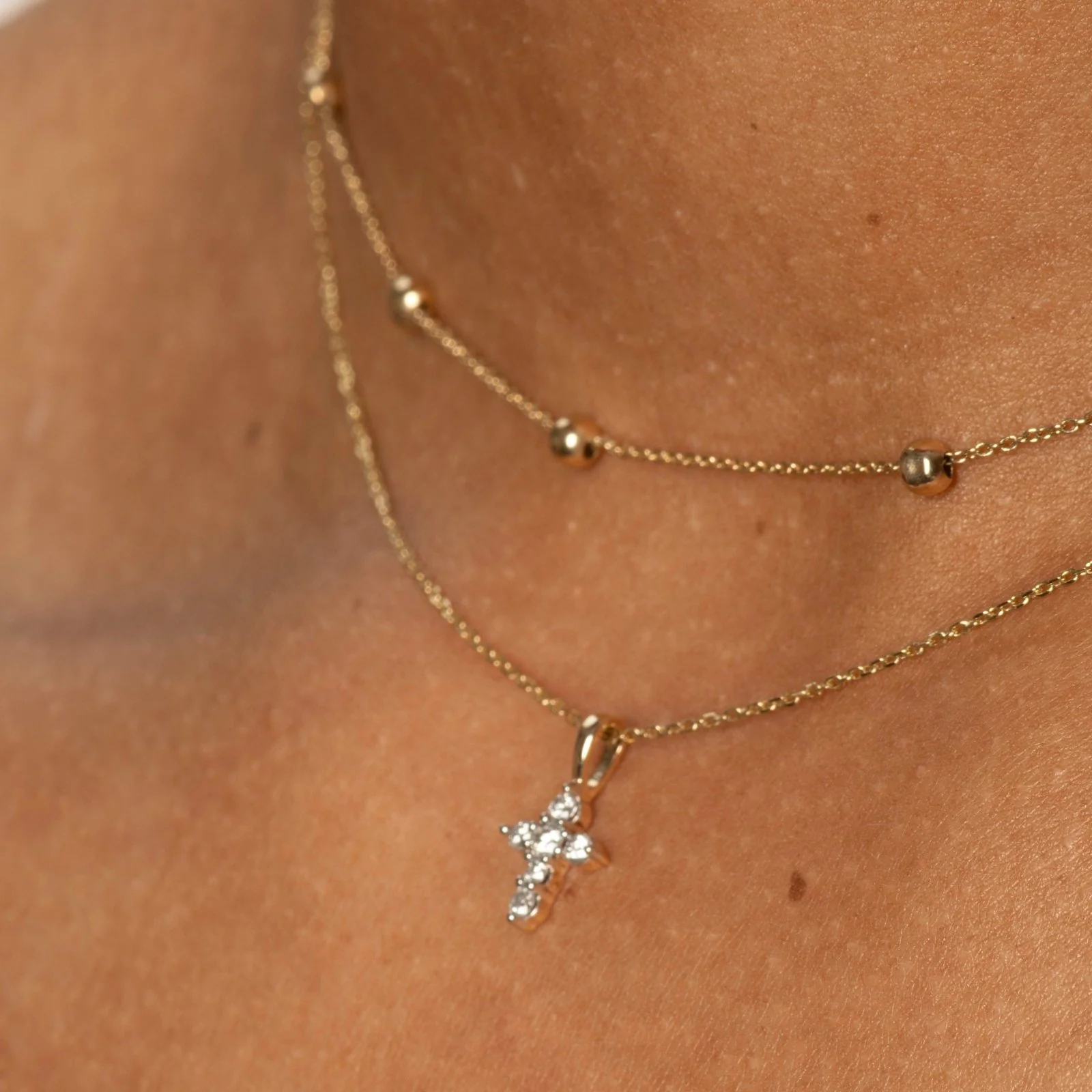 Yellow Gold Dainty Diamond Cross Pendant - Image 4