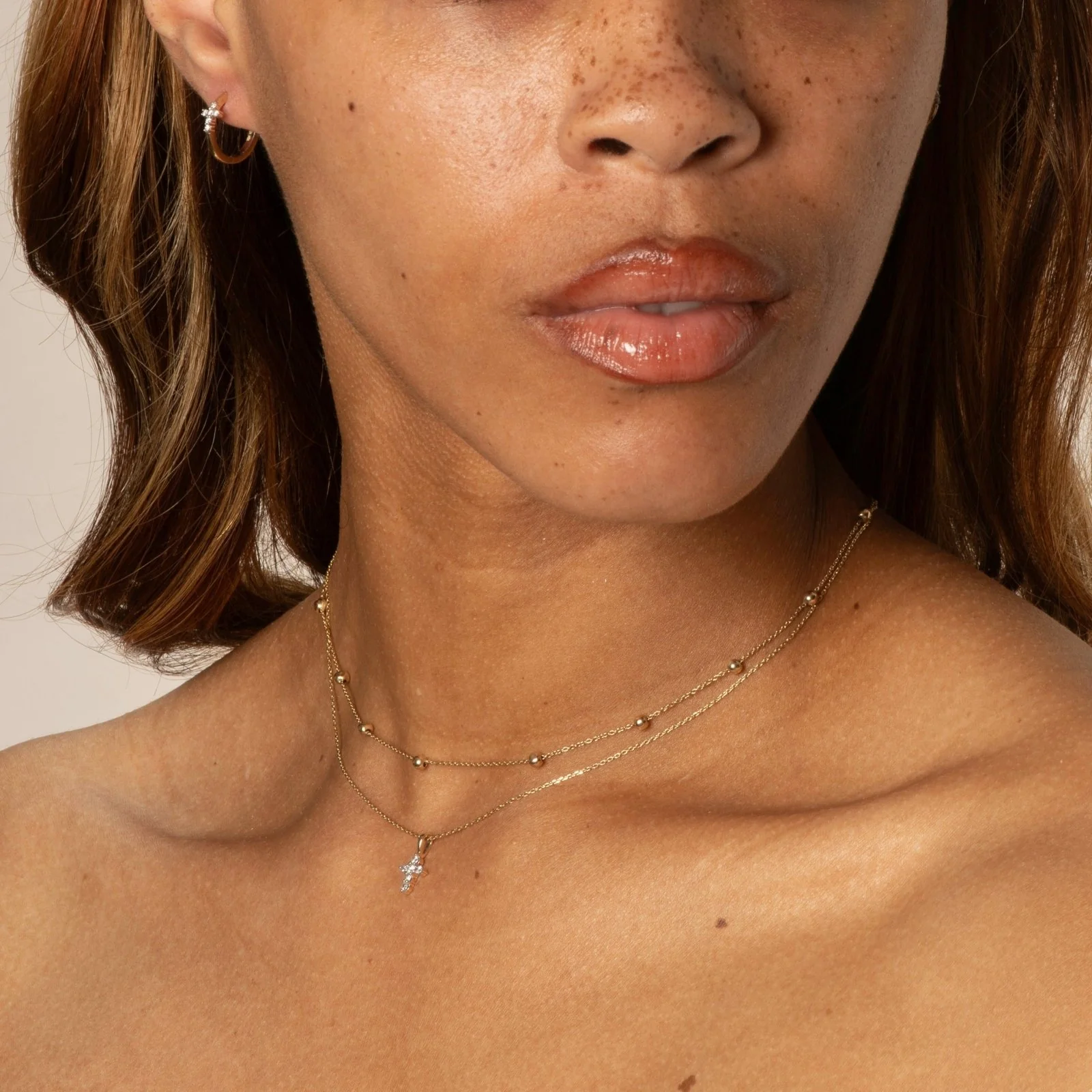 Yellow Gold Dainty Diamond Cross Pendant - Image 5