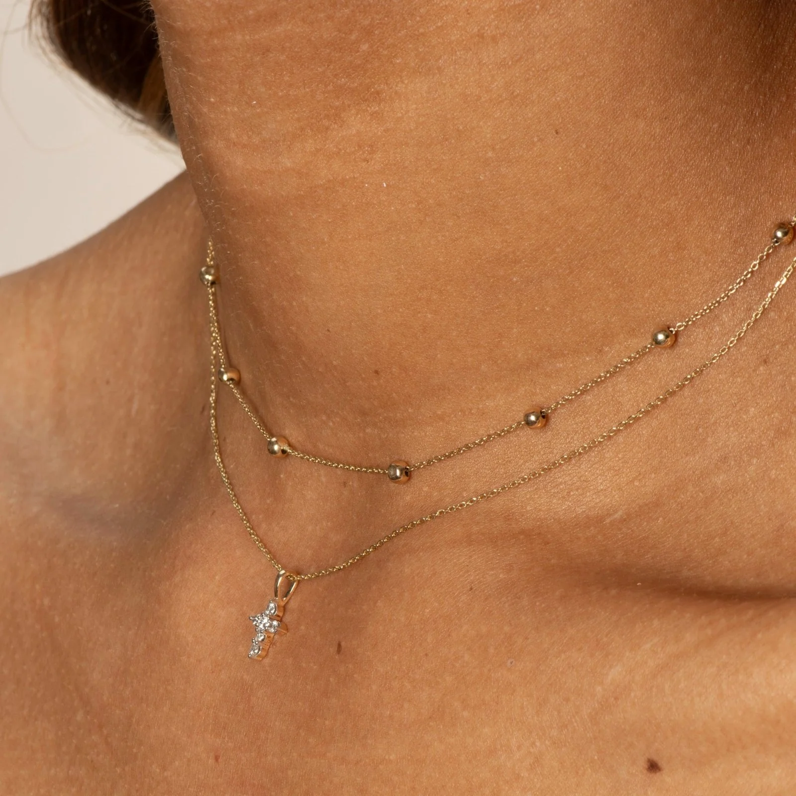 Yellow Gold Dainty Diamond Cross Pendant - Image 6