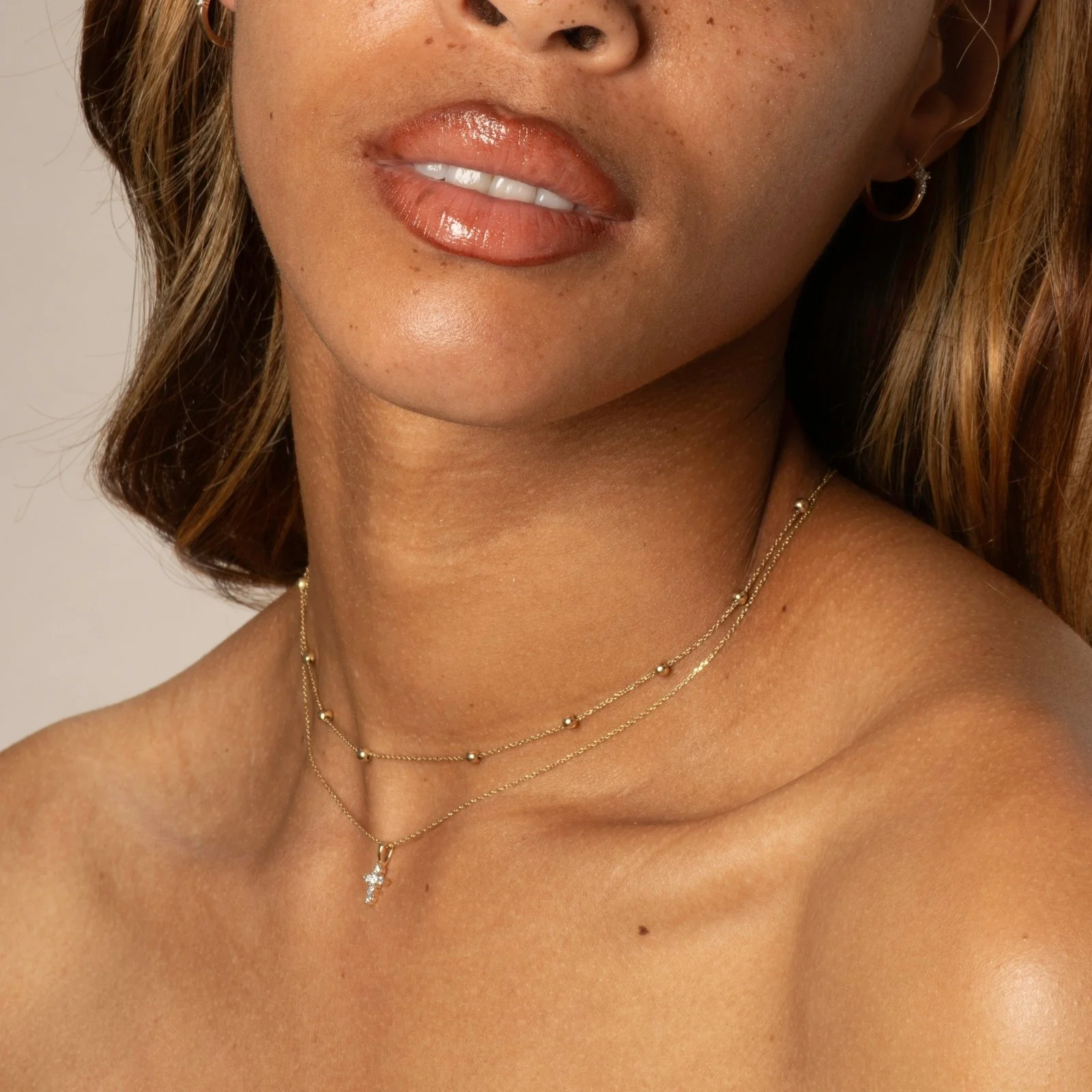 Yellow Gold Dainty Diamond Cross Pendant - Image 7