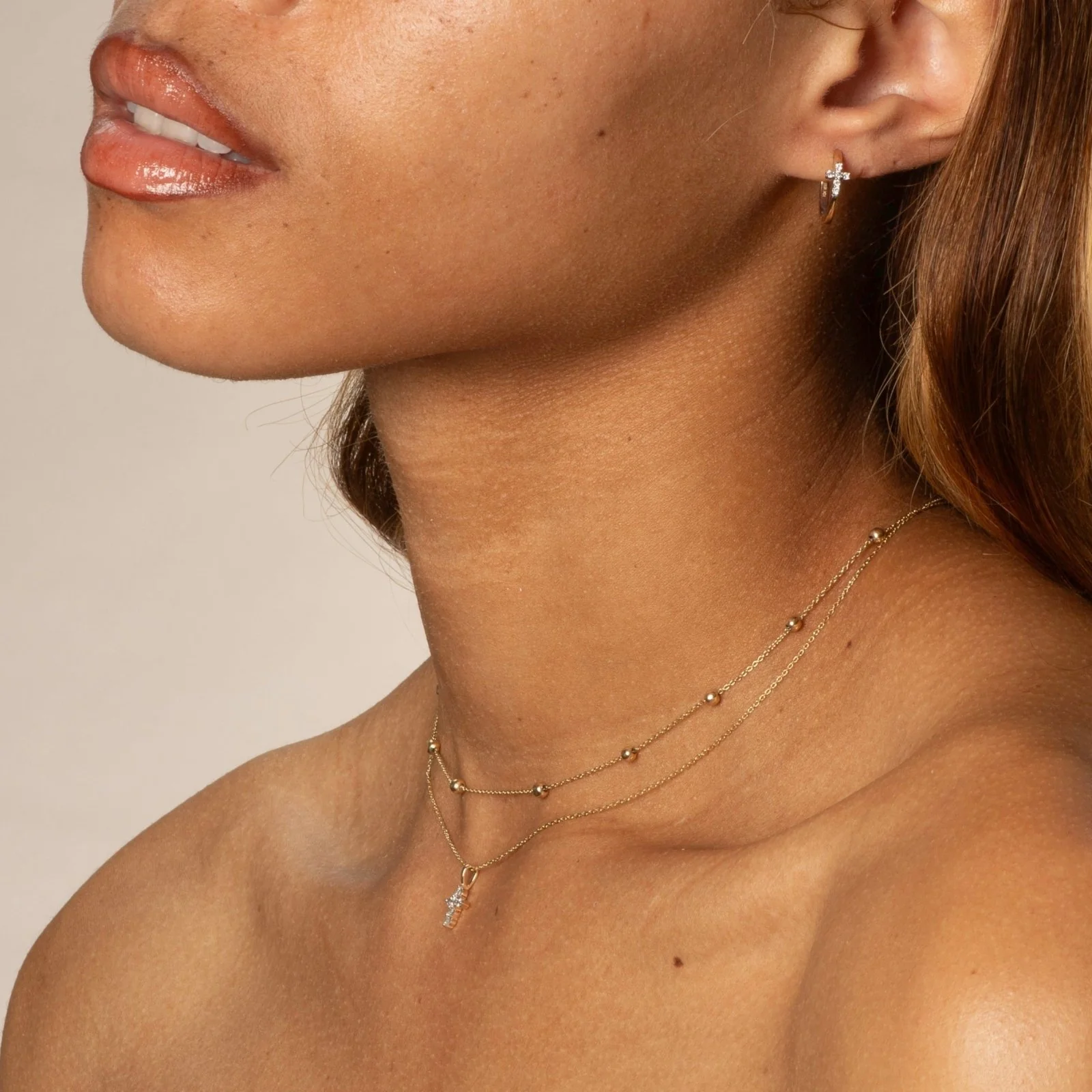Yellow Gold Dainty Diamond Cross Pendant - Image 9