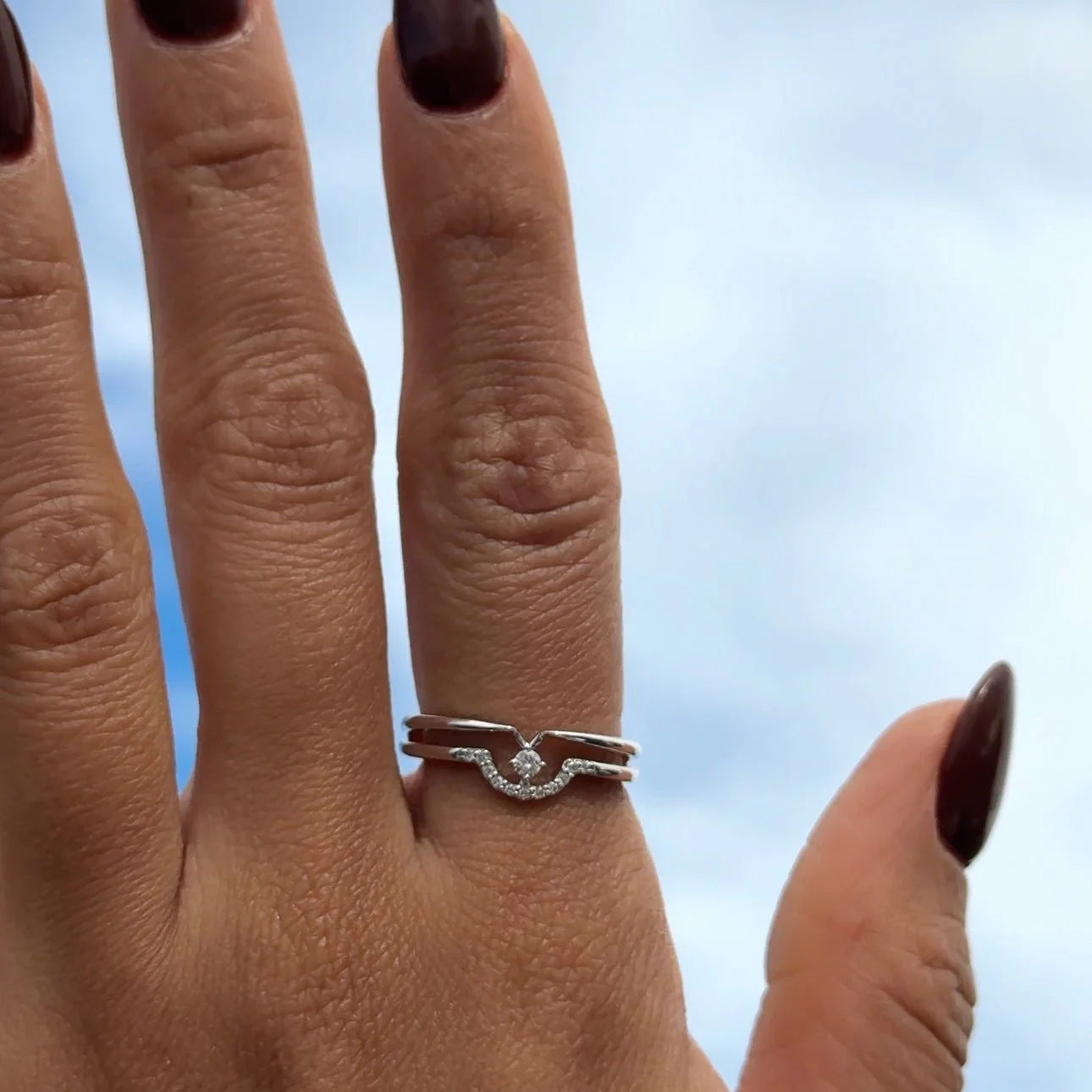 Diamond Curve Double Layer Band in Solid 14k White Gold - Image 4