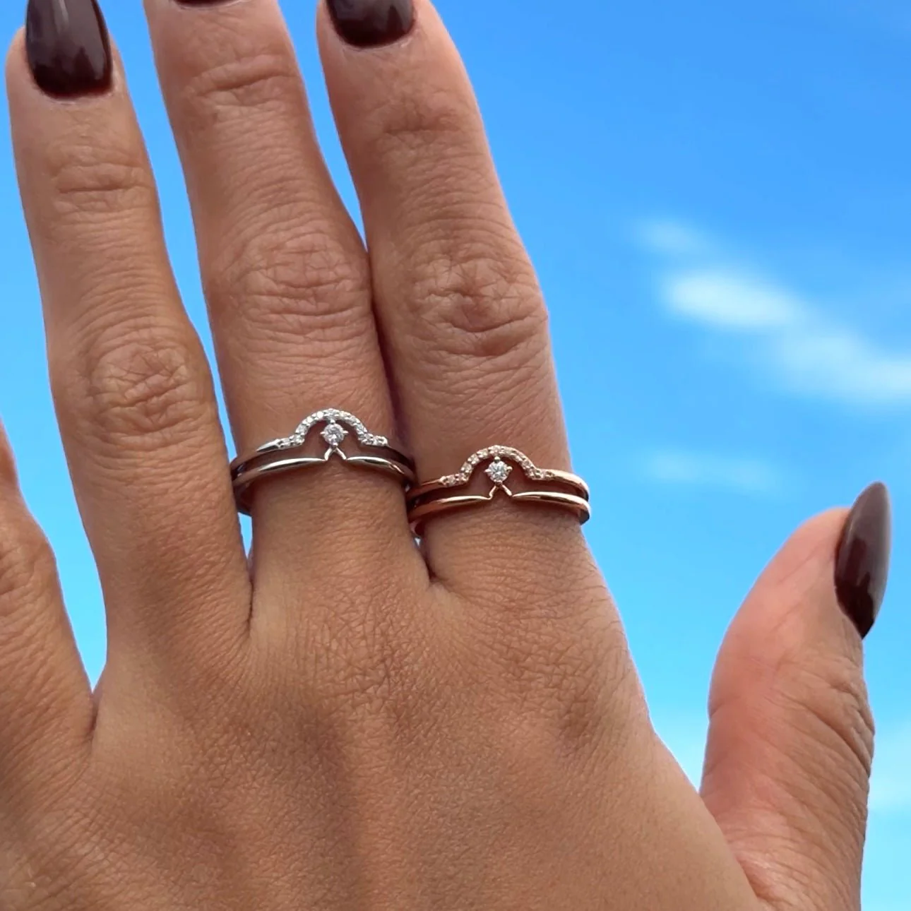 Diamond Curve Double Layer Band in Solid 14k White Gold - Image 8