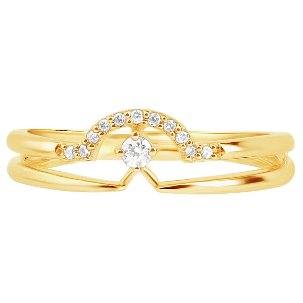Diamond Curve Double Layer Band in Solid 14k Yellow Gold