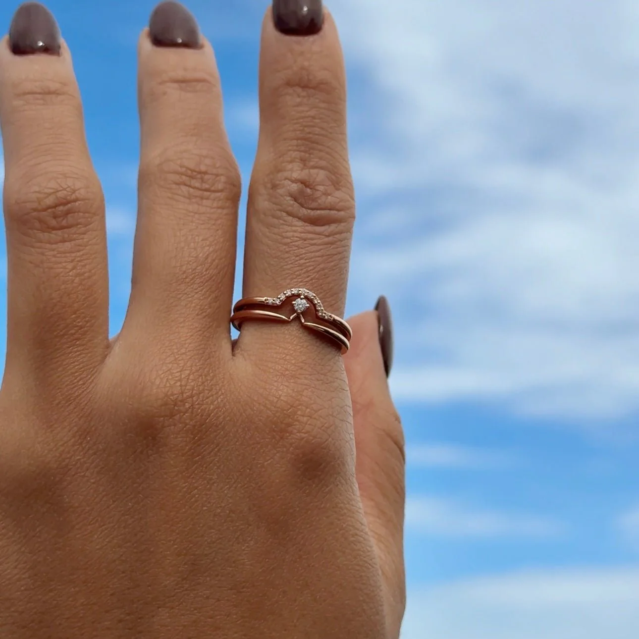 Diamond Curve Double Layer Band in Solid 14k Yellow Gold - Image 4