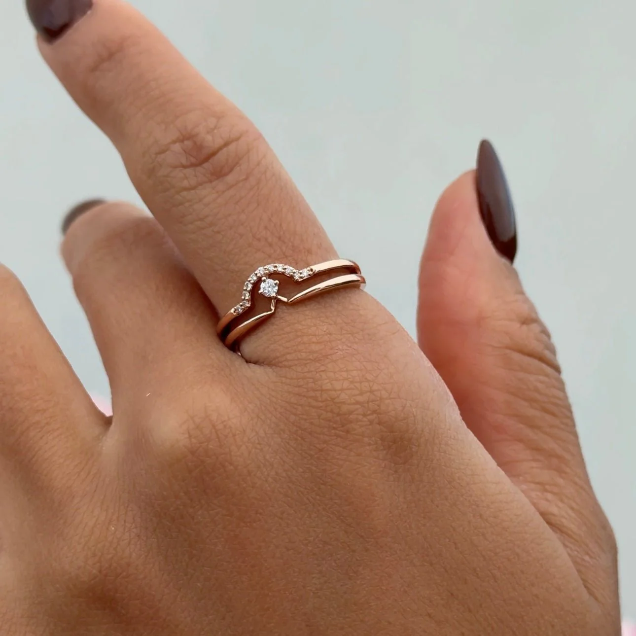 Diamond Curve Double Layer Band in Solid 14k Yellow Gold - Image 5