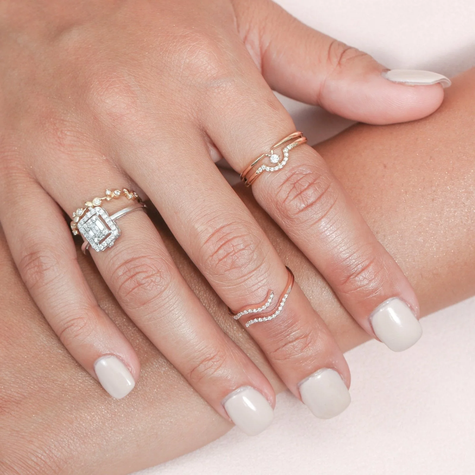 Diamond Curve Double Layer Band in Solid 14k Yellow Gold - Image 6
