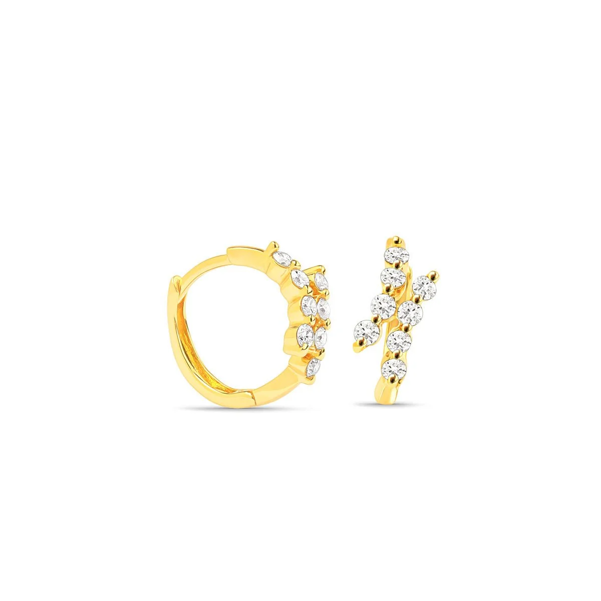 Yellow Gold Diamond Double Curve Huggie