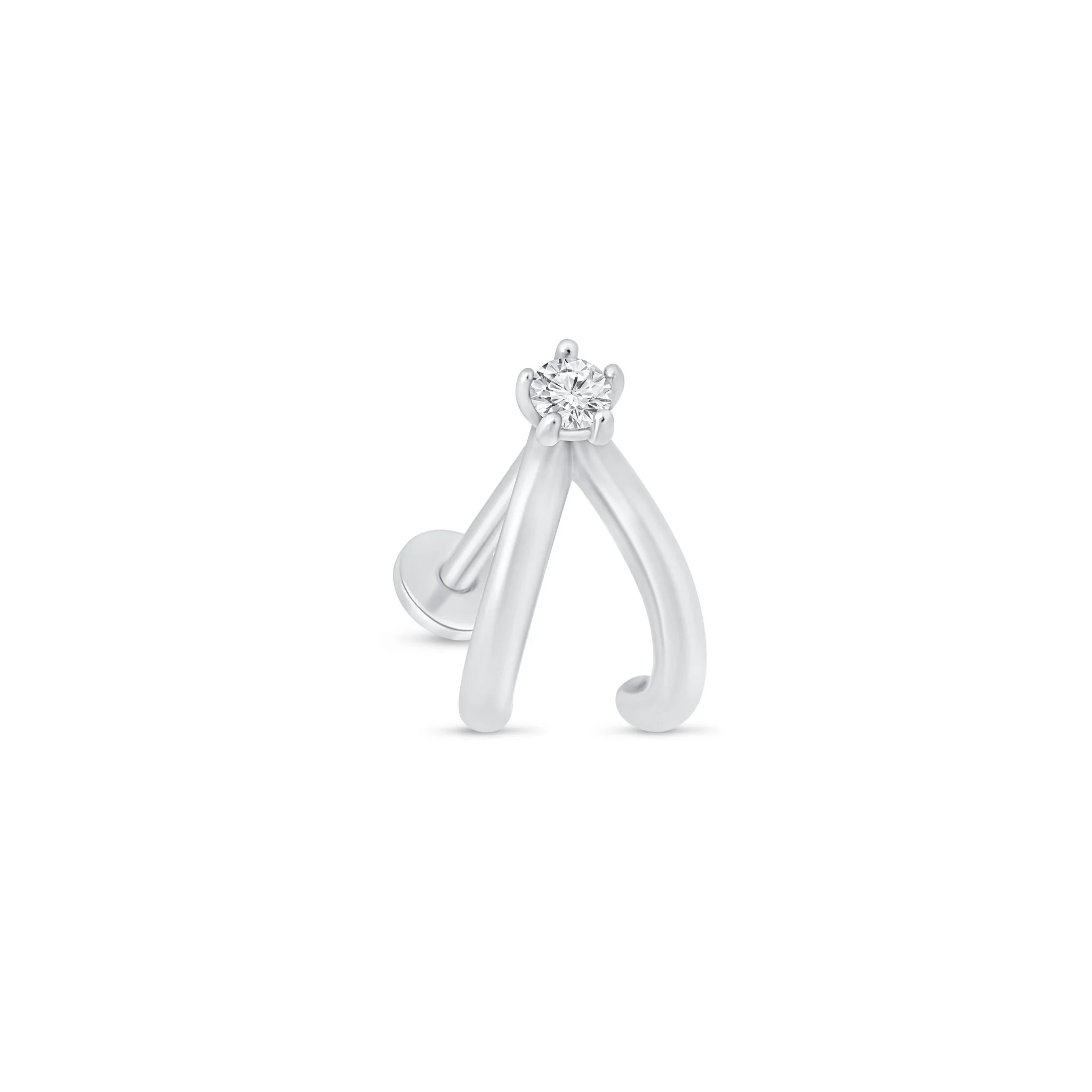 White Gold Diamond Double Suspender Flat Back Earring