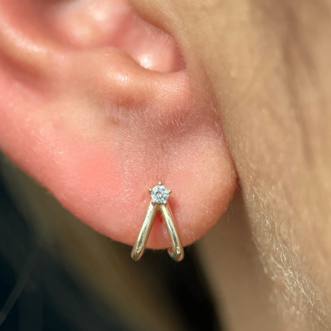 White Gold Diamond Double Suspender Flat Back Earring - Image 5
