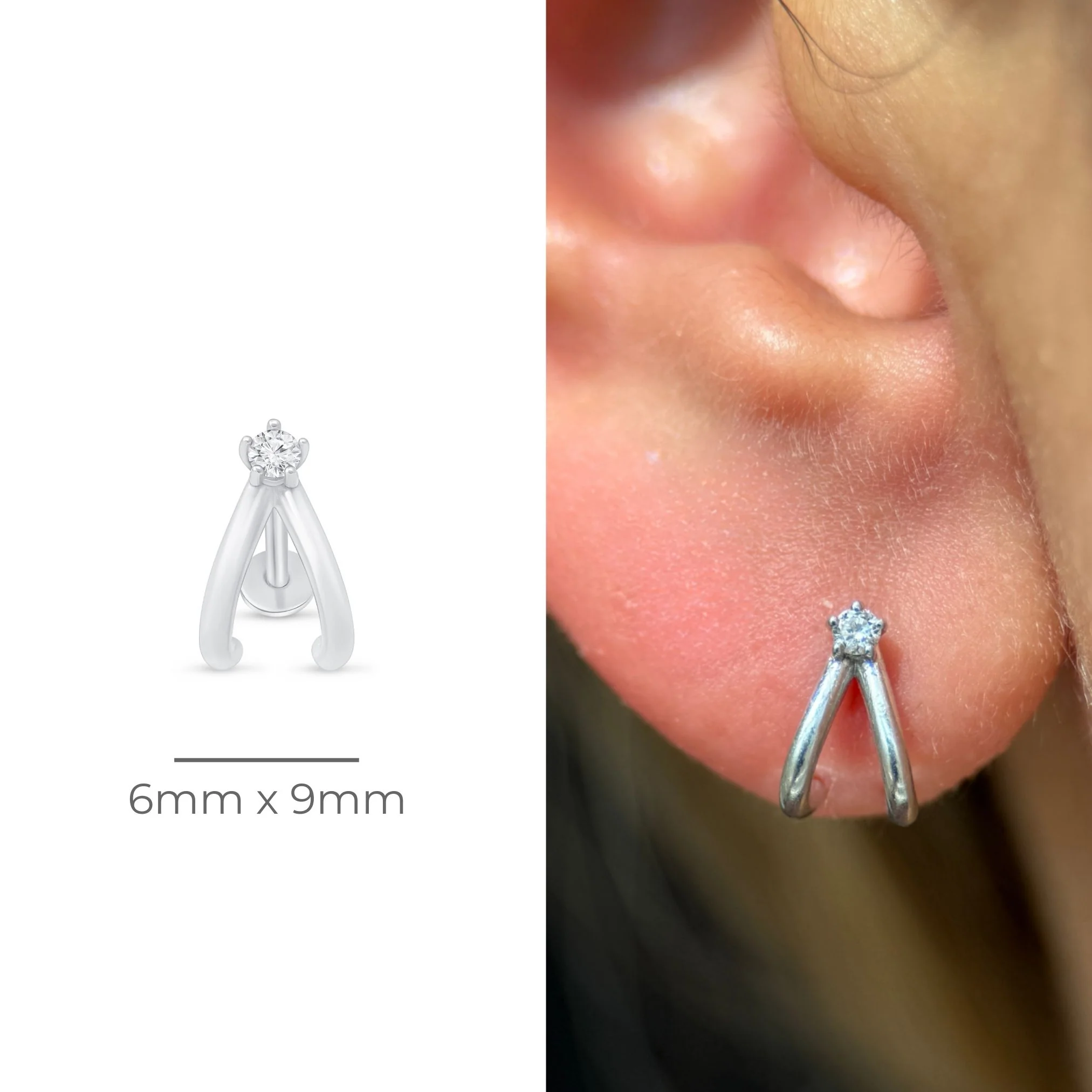 White Gold Diamond Double Suspender Flat Back Earring - Image 9