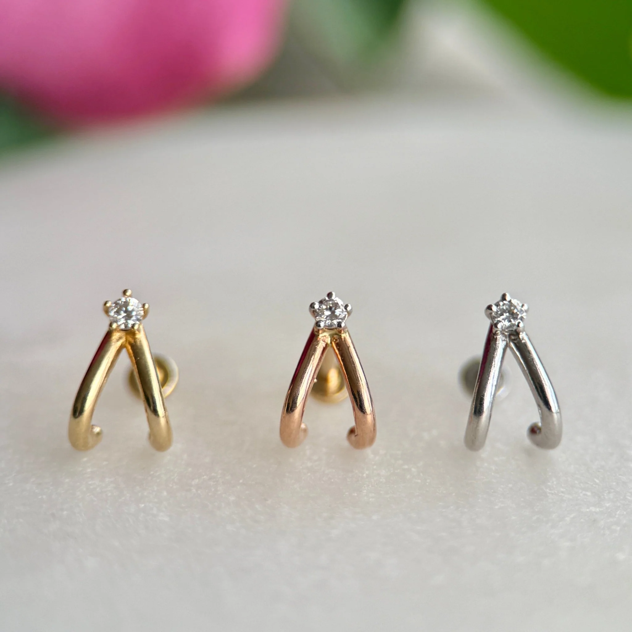 Yellow Gold Diamond Double Suspender Flatback Earring - Image 4