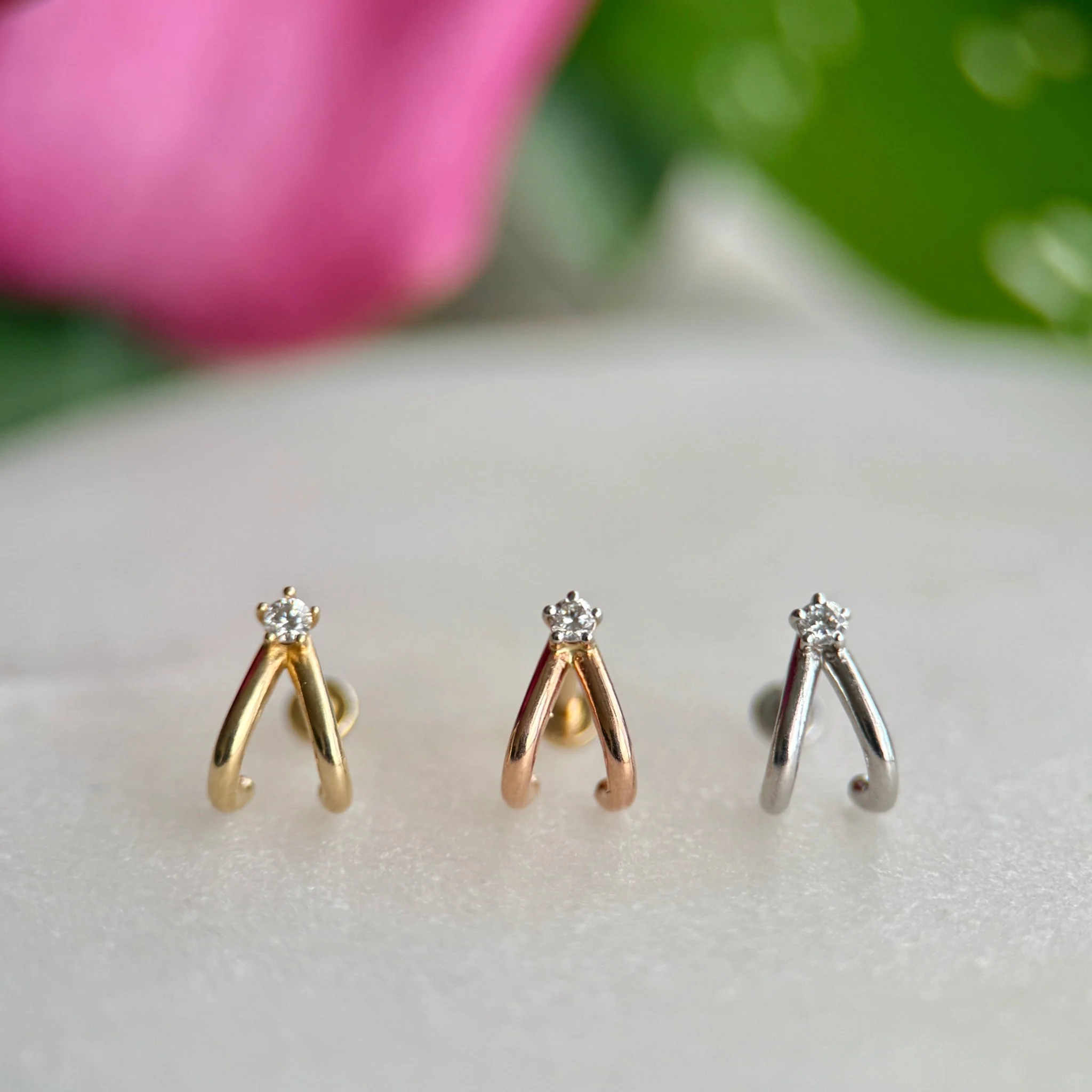 White Gold Diamond Double Suspender Flat Back Earring - Image 6