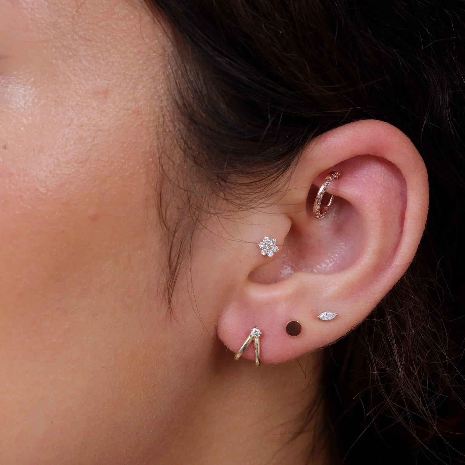 Rose Gold Diamond Double Suspender Earring - Image 5