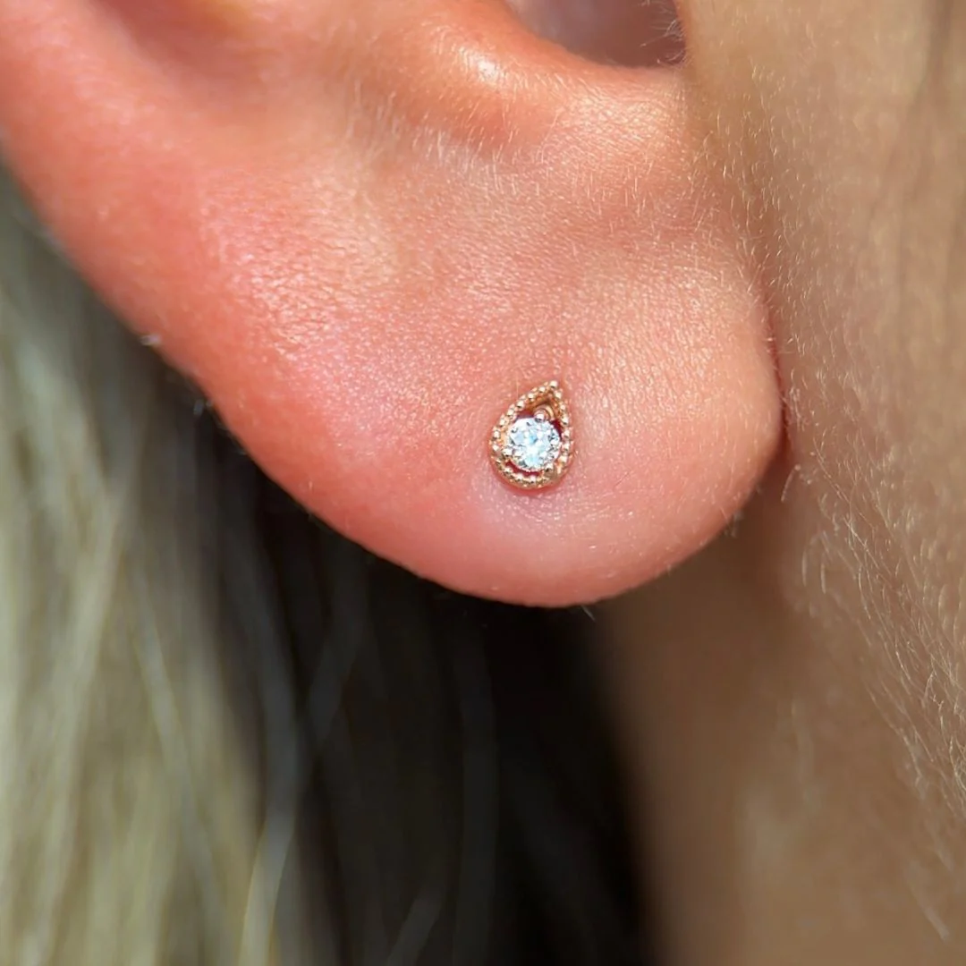 Rose Gold Diamond Drop Flat Back Earring - Image 2