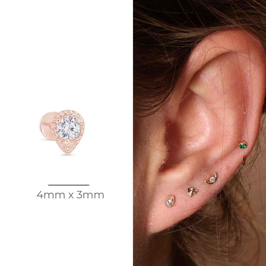 Rose Gold Diamond Drop Flat Back Earring - Image 6